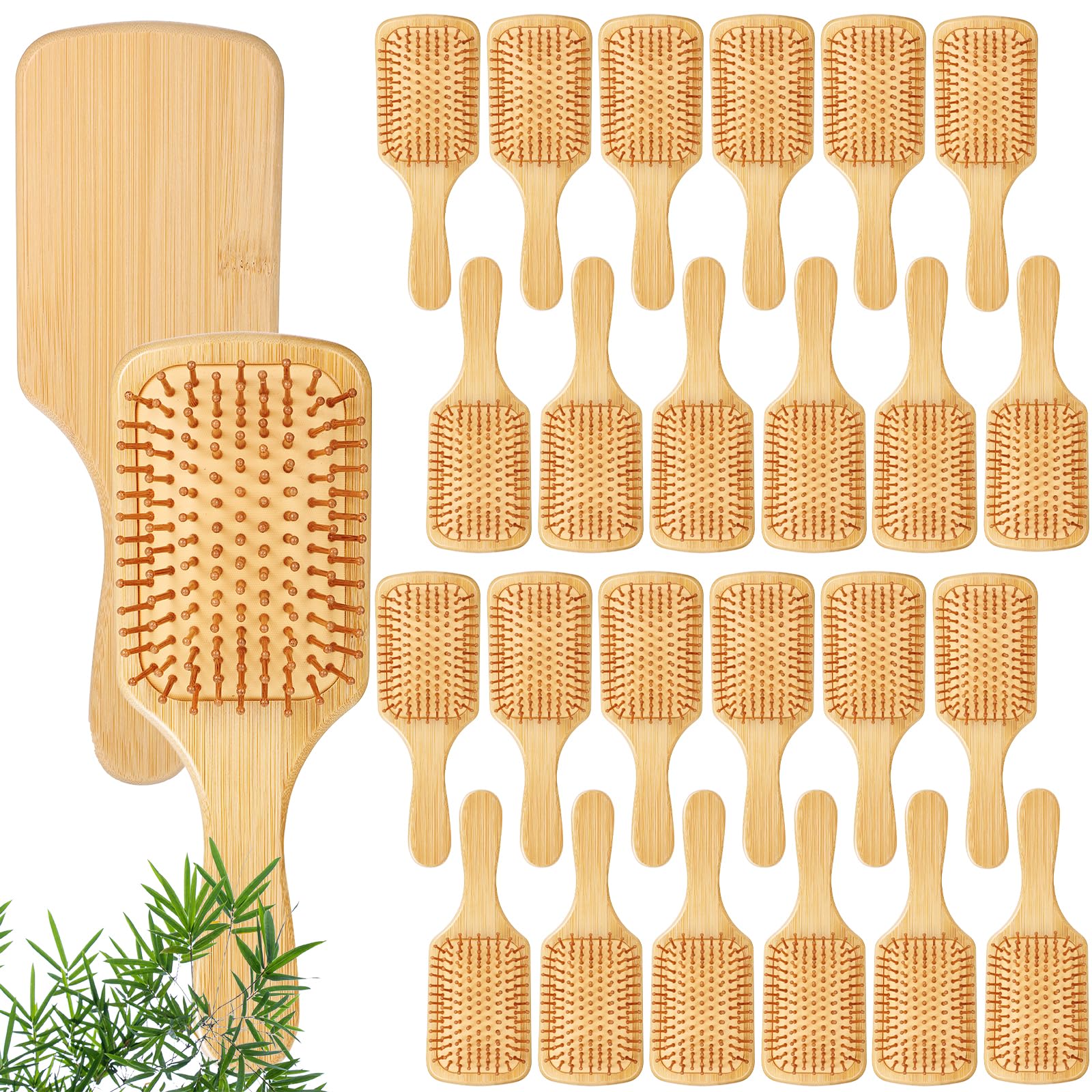 10 Pcs Bamboo Hair Brush, Bulk Round-tipped Bamboo Bristles Detangling Brush Paddle Lightweight Massage Anti Static for Women Men and Children,