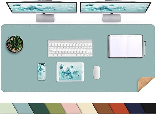 Protector de escritorio de cuero, tapete de escritorio grande con corcho natural y piel sintética, alfombrilla para mouse, alfombrilla de escritorio