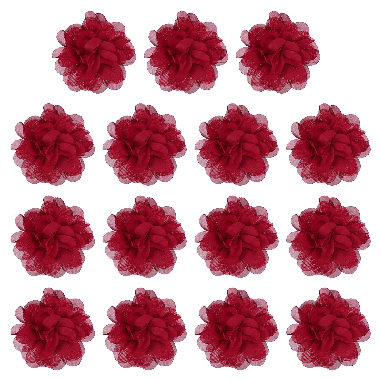 YELARXI Chiffon Flowers, Sewing Fabric Appliques, Chiffon Flowers Appliques - Fitting for (Women/DIY Crafts/Headbands/Hair Accessories/Wedding/Party/Corsage) 4 Inch & 15 Pack & Dark Red