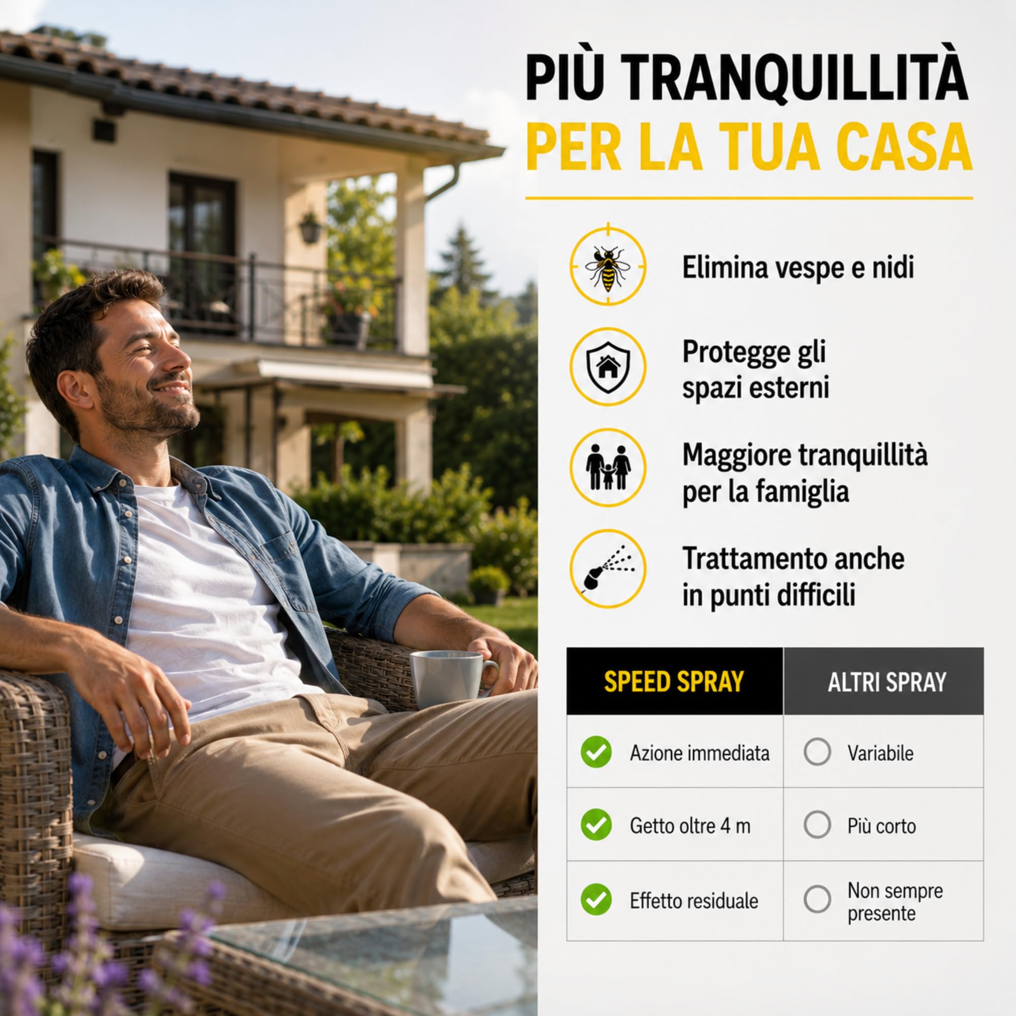 1 Bottiglia da 750 ml Speed Spray Vespe e Nidi - Lunga Gittata 4 metri | Uso domestico e civile; per grondaie, sottotetti e pensiline; effetto residuale e AZIONE RAPIDA