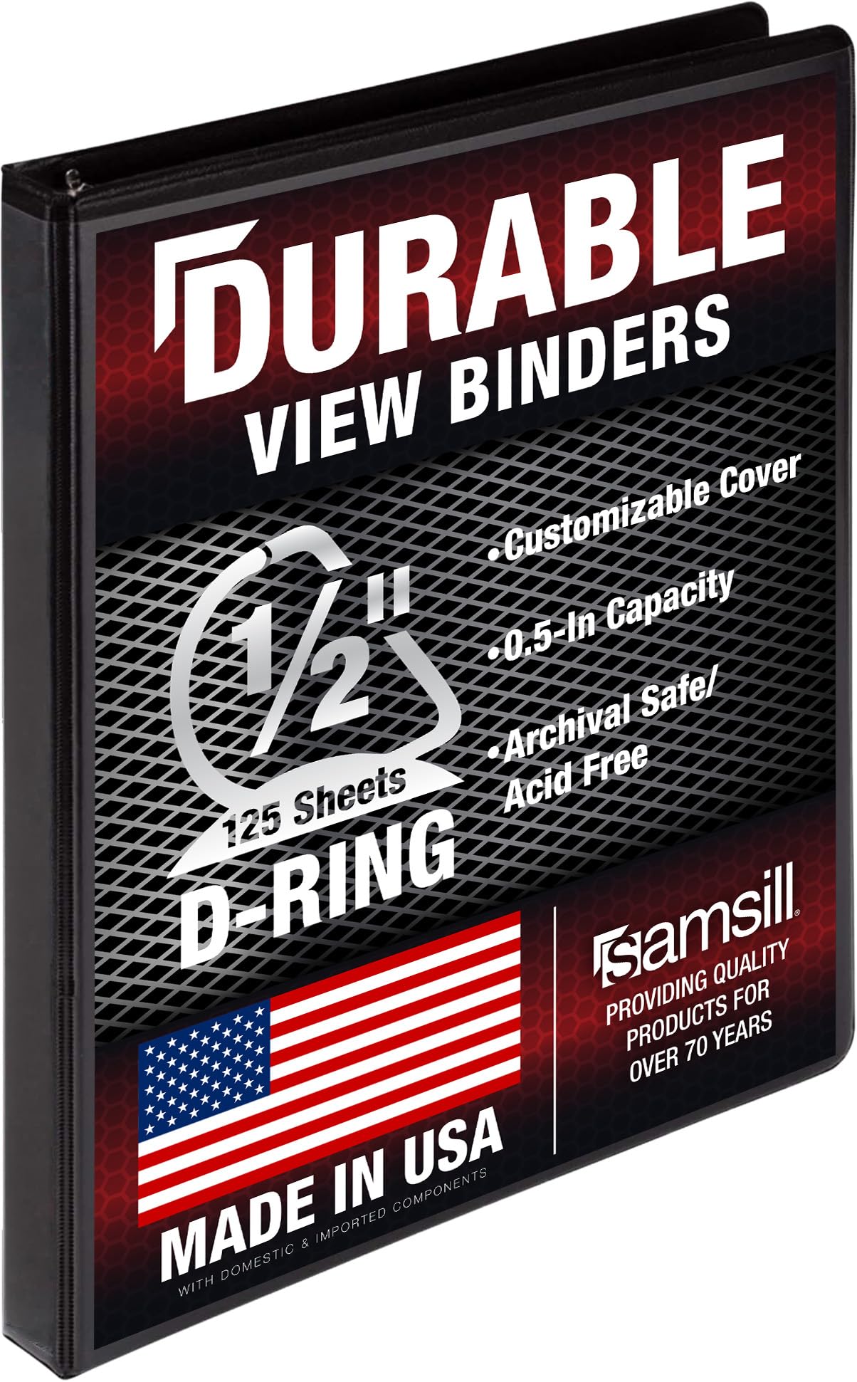 Samsill Durable 0.5 inch 3 Ring Binder, D Ring Binder,100% Recycled Chipboard, Black