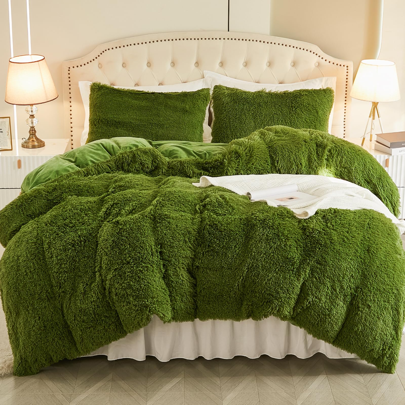 EMME Juego de ropa de cama de peluche, para cama de 220 x 240 cm, con 2 fundas de almohada de 80 x 80 cm, suave y esponjoso, en color turquesa