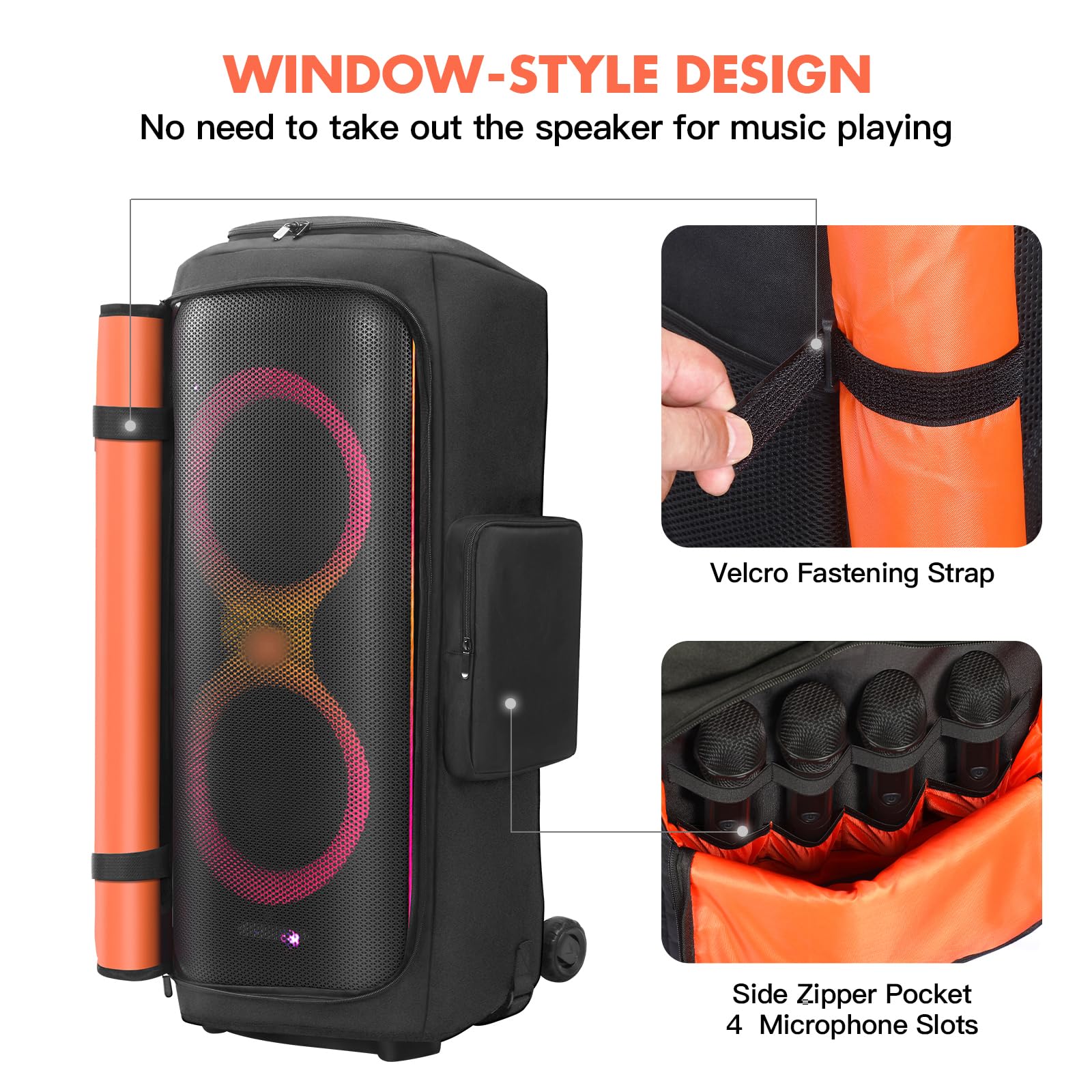 LEFOR·Z Speaker Case Compatible with JBL PartyBox 710,Portable Speaker Dust Cover Storage Bag Fits for JBL PartyBox 710 for Outdoor Travel,Black Orange,Cover Only - Image 4