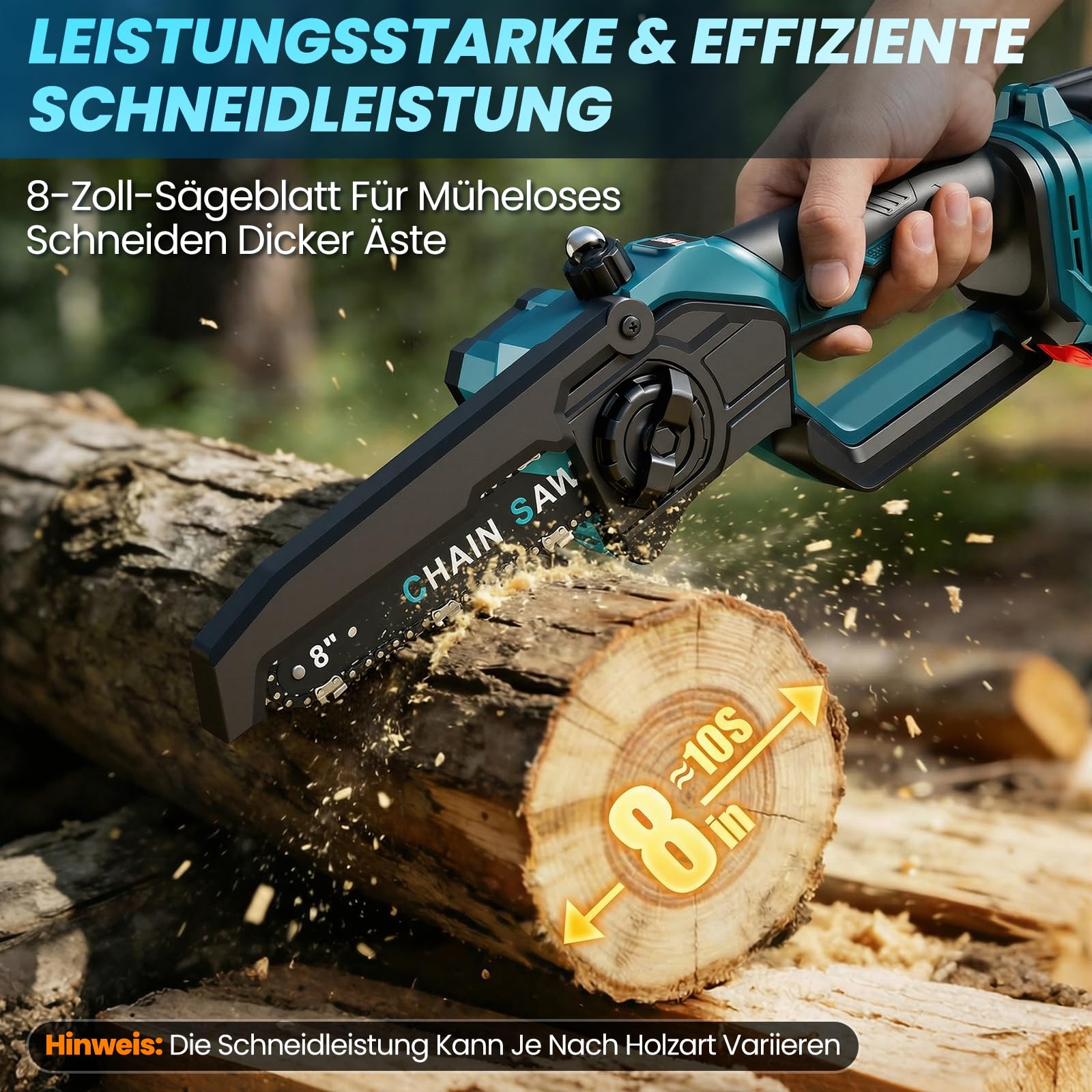 Anbull 2-in-1 Hochentaster Akku, 8 Zoll Mini Kettensäge Akku, 1200W Bürstenloser Motor mit 2 x 4000 mAh Batterien, Maximale Reichweite bis zu 4,8 m für Baum Trimmen Ast Schneiden Gartengerät