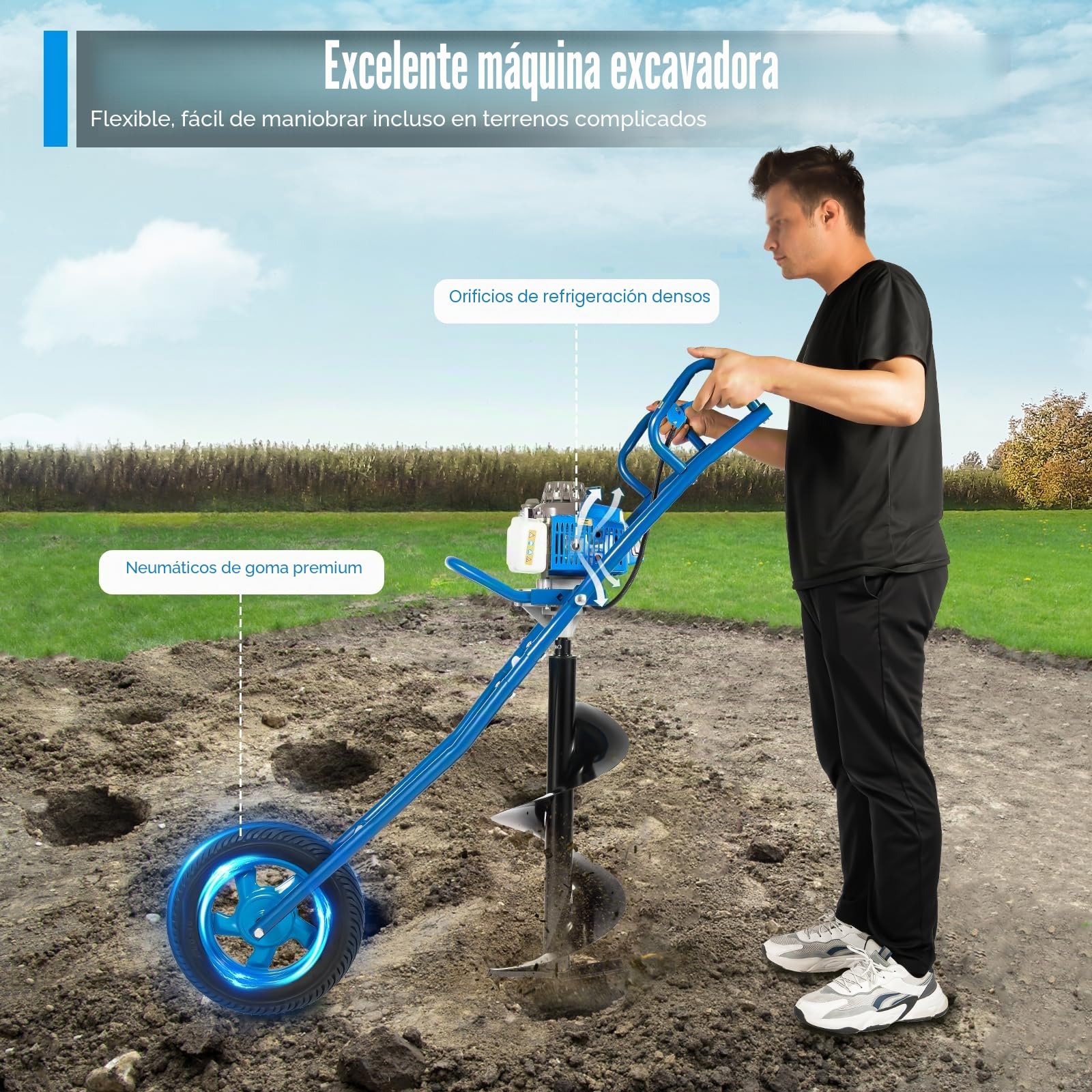 63 CC Garden - Broca de tierra para jardín (2 tiempos, con carretilla)
