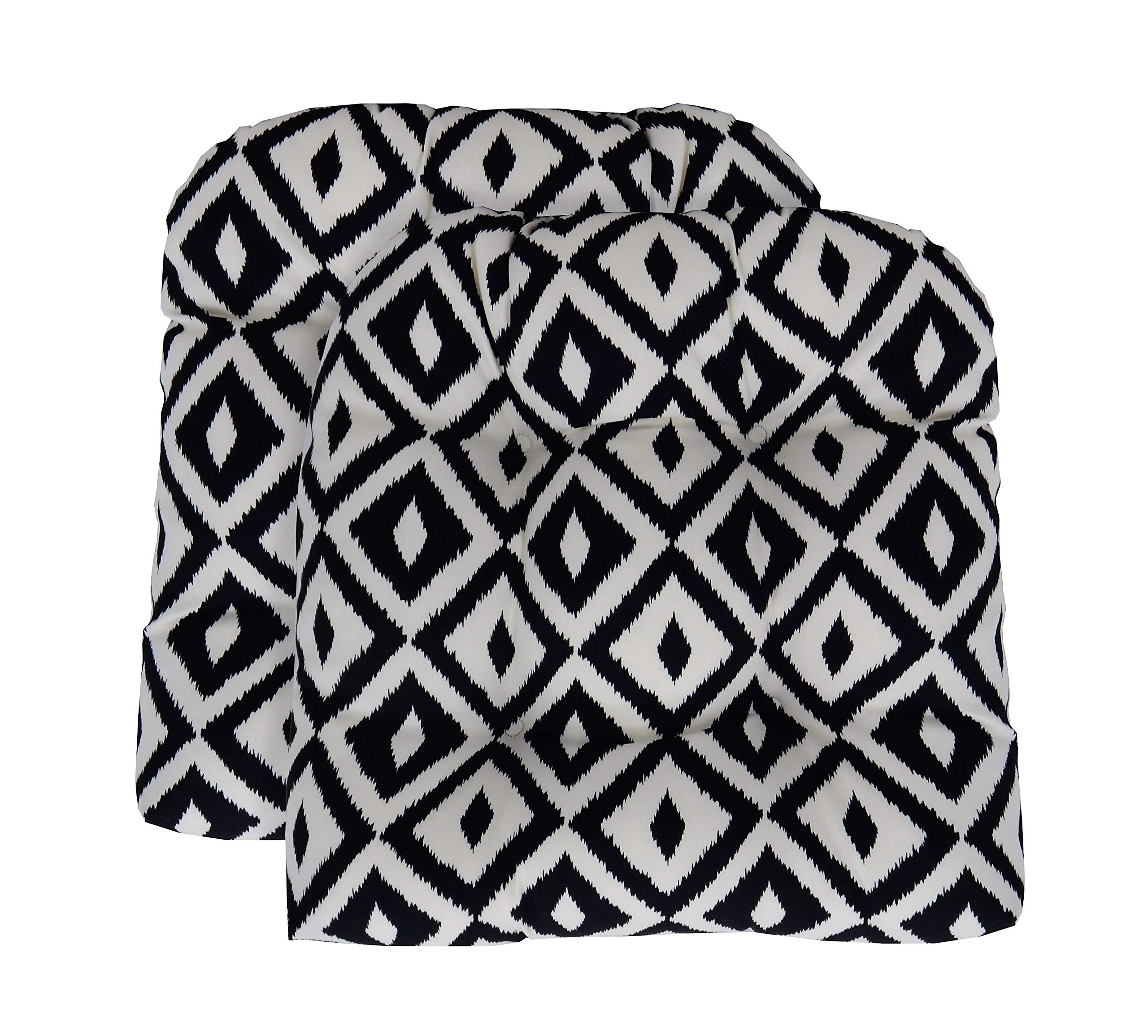 RSH DECOR: Tufted U-Shape Wicker Seat Cushions Set of 2 | 19” x 19” | All-Weather Spun Fabric | Water-Resistant | Outdoor Chair Cushions for Patio Furniture | Black & White Aztec