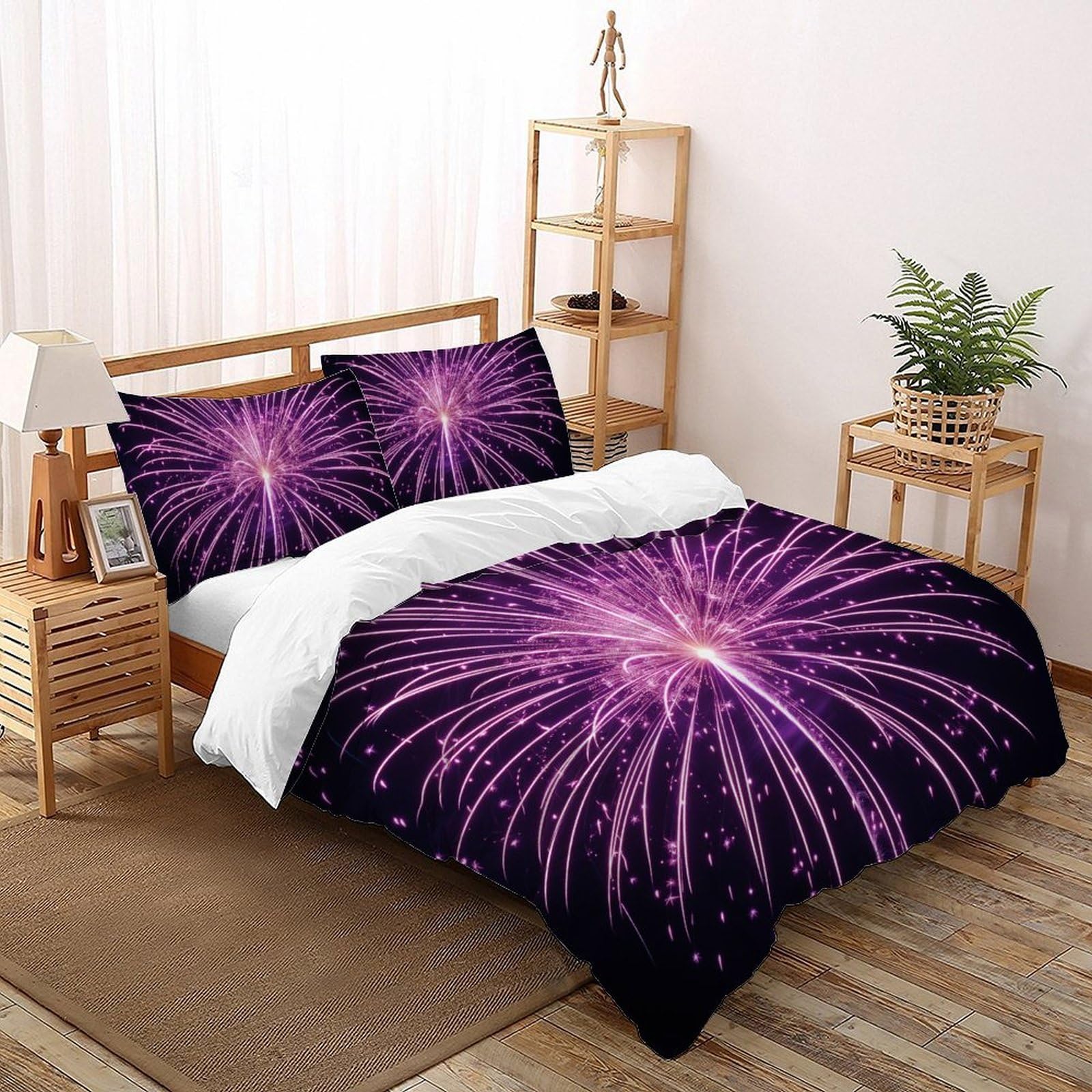 Housse de couette zippée lit Super King motif feu d'artifice pour éviter la corvée de repassage
