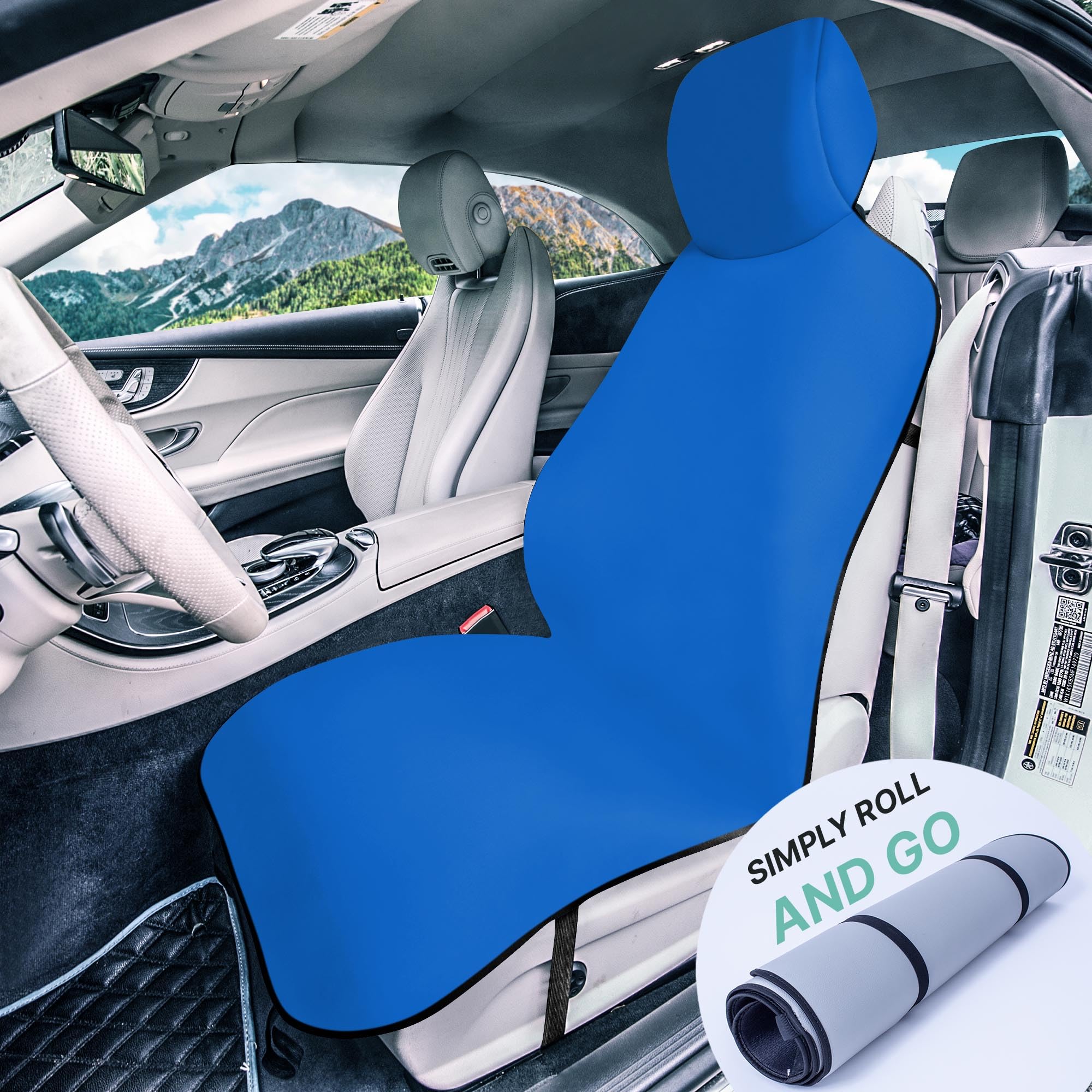 WYLF Easy Roll-Out Waterproof Car Seat Cover, for Surfing Yoga Gym Beach, Perfect for Cars, Trucks, SUVs, Vans - Pack of 1 Protector for Front Seat - Premium Neoprene, Anti-Slip Car Towel-BLUE
