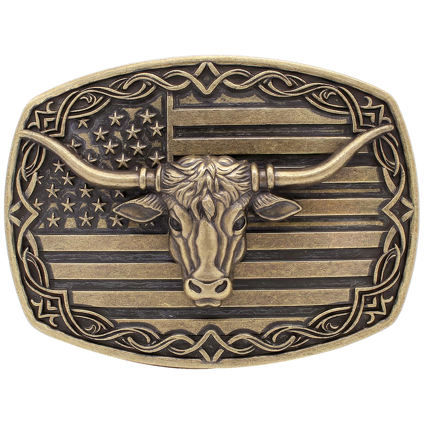 HUABOLA CALYN Long Horn Bull Belt Buckles for Men Women American Flag Texas Star Belt Buckles