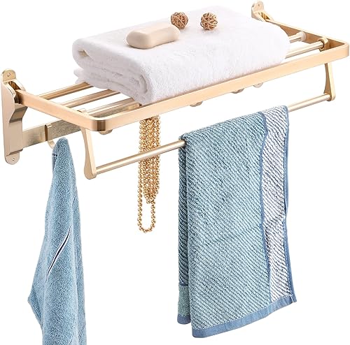 NDFECT Toallero plegable de baño con estante toallero de 23 pulgadas para montaje en pared de baño toallero de aluminio para baño y lavabo