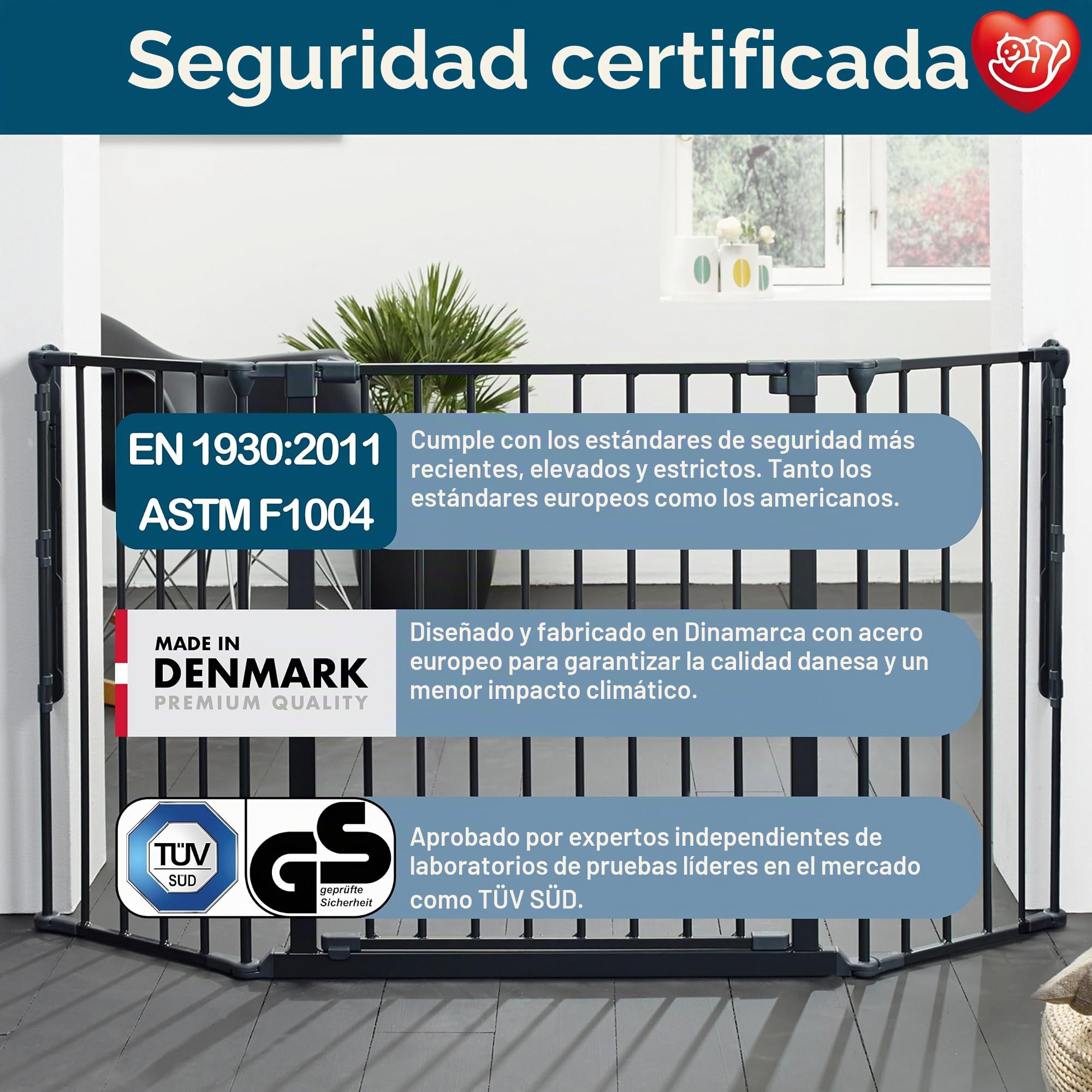 BabyDan Flex M 90-146 cm Puerta de Escalera, Divisor de Habitación, Negro, Hecho en Dinamarca, Barriere por bebé, Puerta de seguridad (Puerta para mascotas, Parque para perros, Parque para perros)