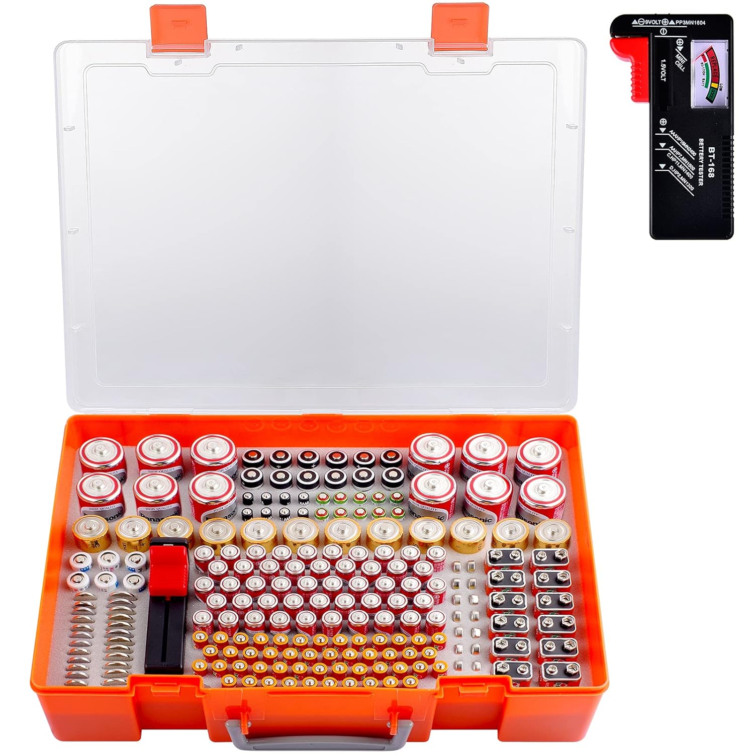 Battery Organizer Storage Case, Double-Sided Garage Holder Box Batteries Container With Tester Checker For 269pcs
