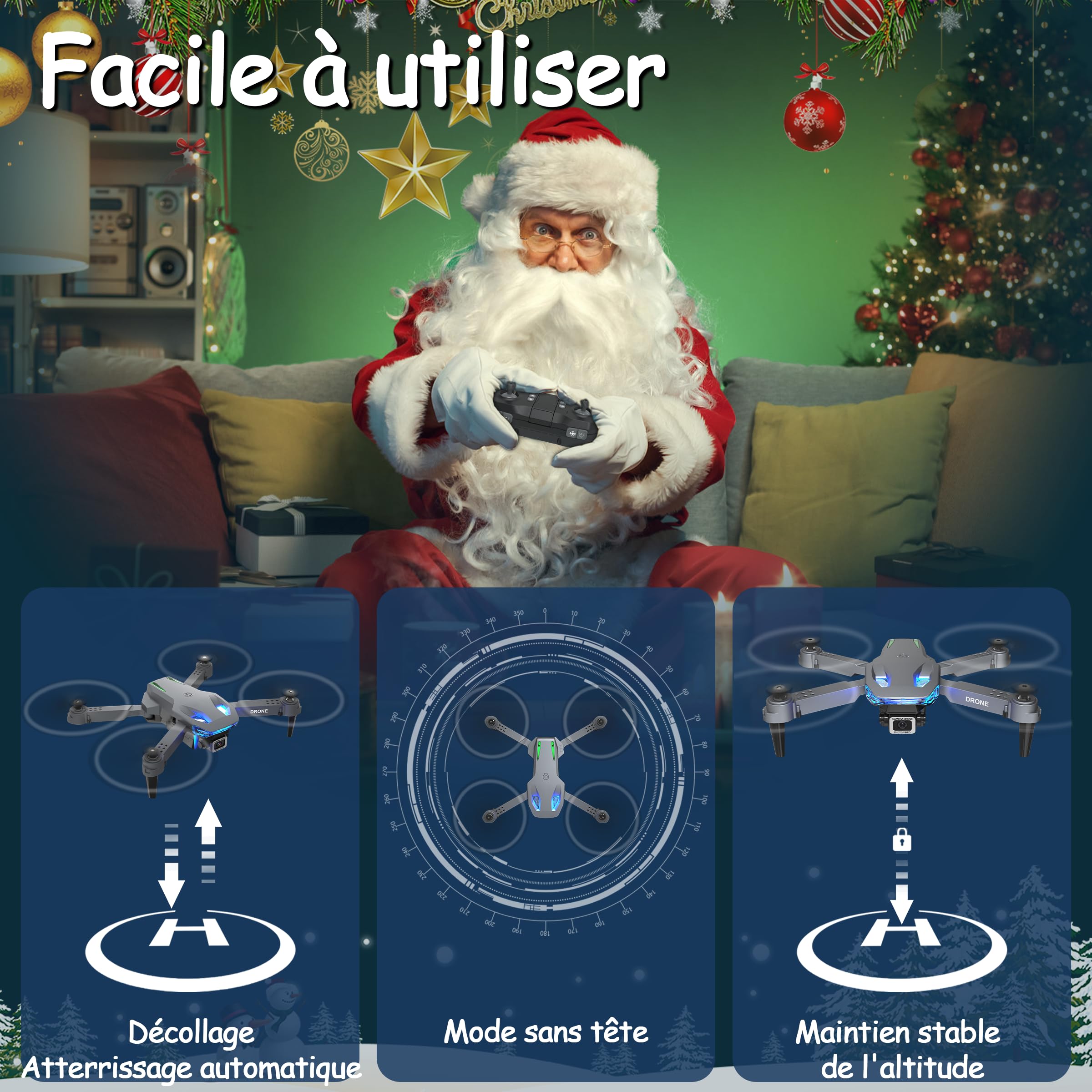 Wipkviey T28 Drone avec Caméra 1080p, FPV Pliable Quadcopter pour Débutants et Adultes, RC Drone avec 3D Flips, Maintien d'altitude, Selfie par Geste, Vol par Trajectoire, 2 Batteries