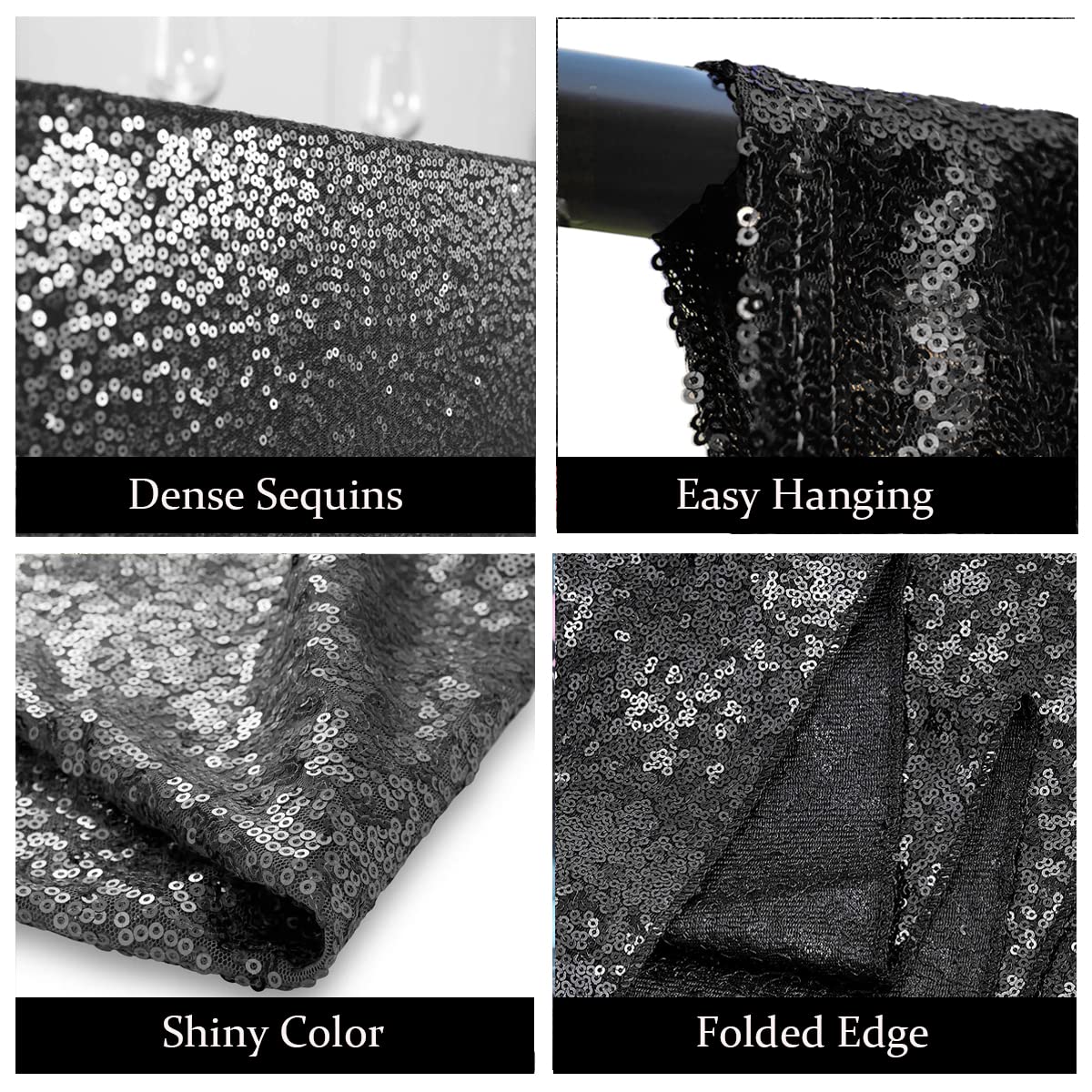 HMQIANG 4FTx8FT Black Sequin Curtains 2 PanelsSparkly Backdrop Drapes for Parties, Baby Showers,Birthday