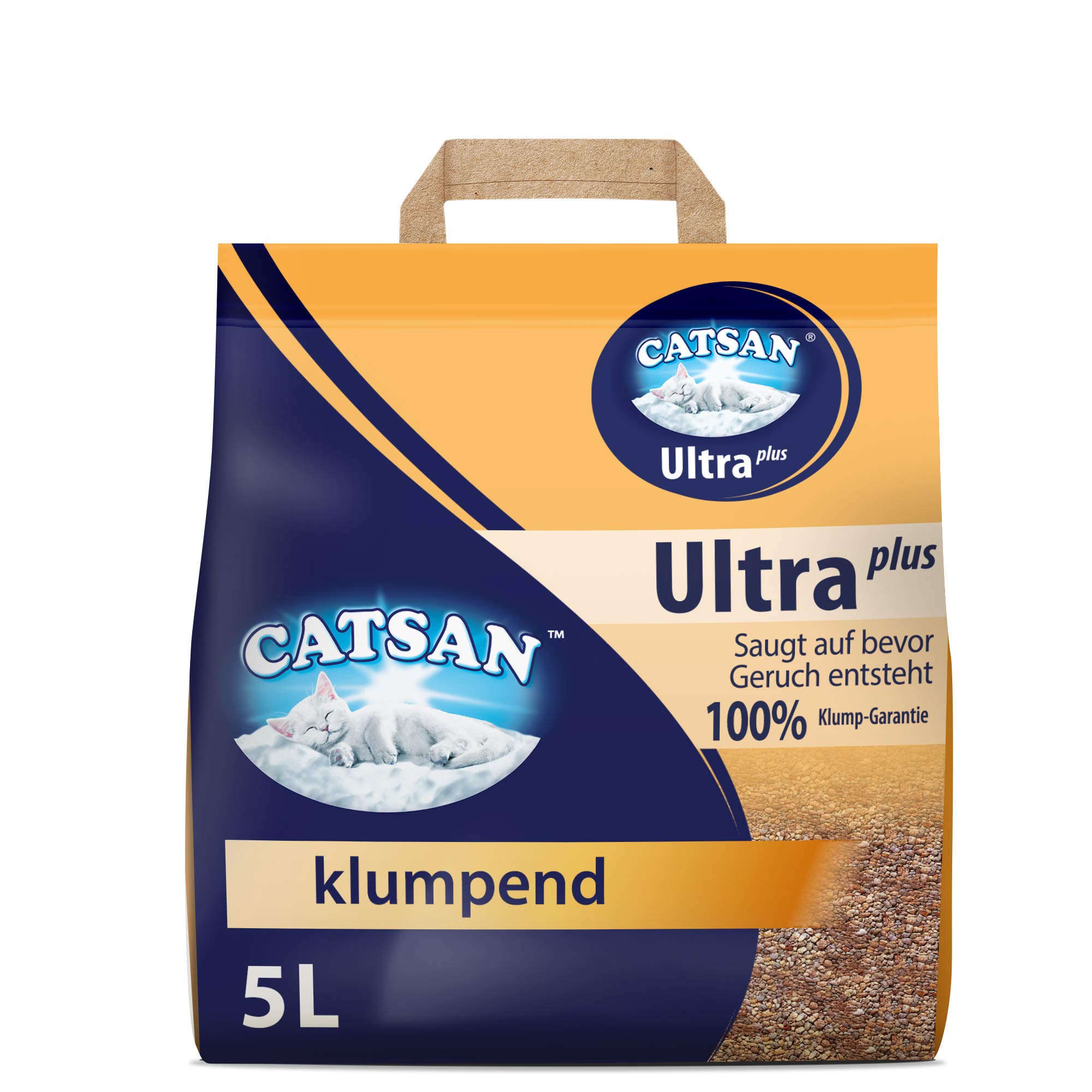 Catsan Katzenstreu Ultra plus, klumpend ohne Duftstoffe, ideal für haargenügsame Katzen, (1 x 5 l)