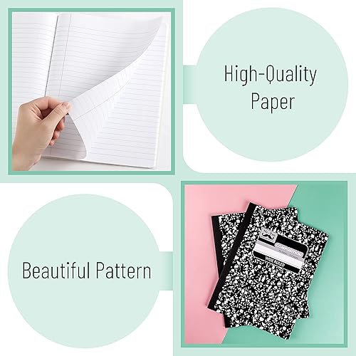 Miniatura 4 de Mr. Pen - Cuaderno de composición, paquete de 2, rayas anchas, 50 hojas, 9.75 x 7.5 pulgadas, mármol negro, libro de composición, cuadernos para