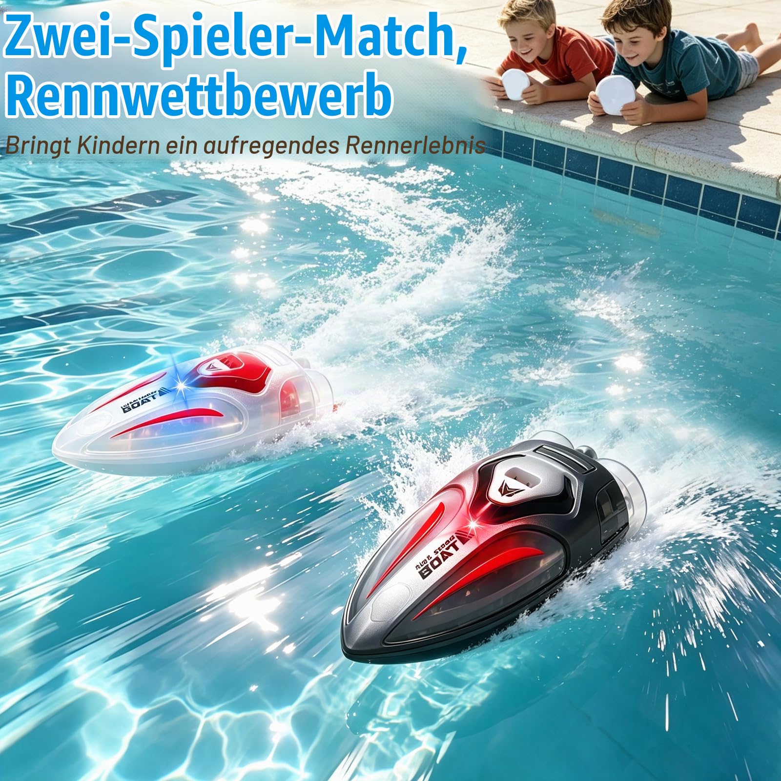 RC Boat,2 Stück Mini Boote Ferngesteuertes und Aufblasbares Schwimmbad | Automatischer Flip Funktion,LED Leuchten,Stoppt automatisch sobald es das Wasser verlässt,Geeignet für Badewannen,Pool,Seen