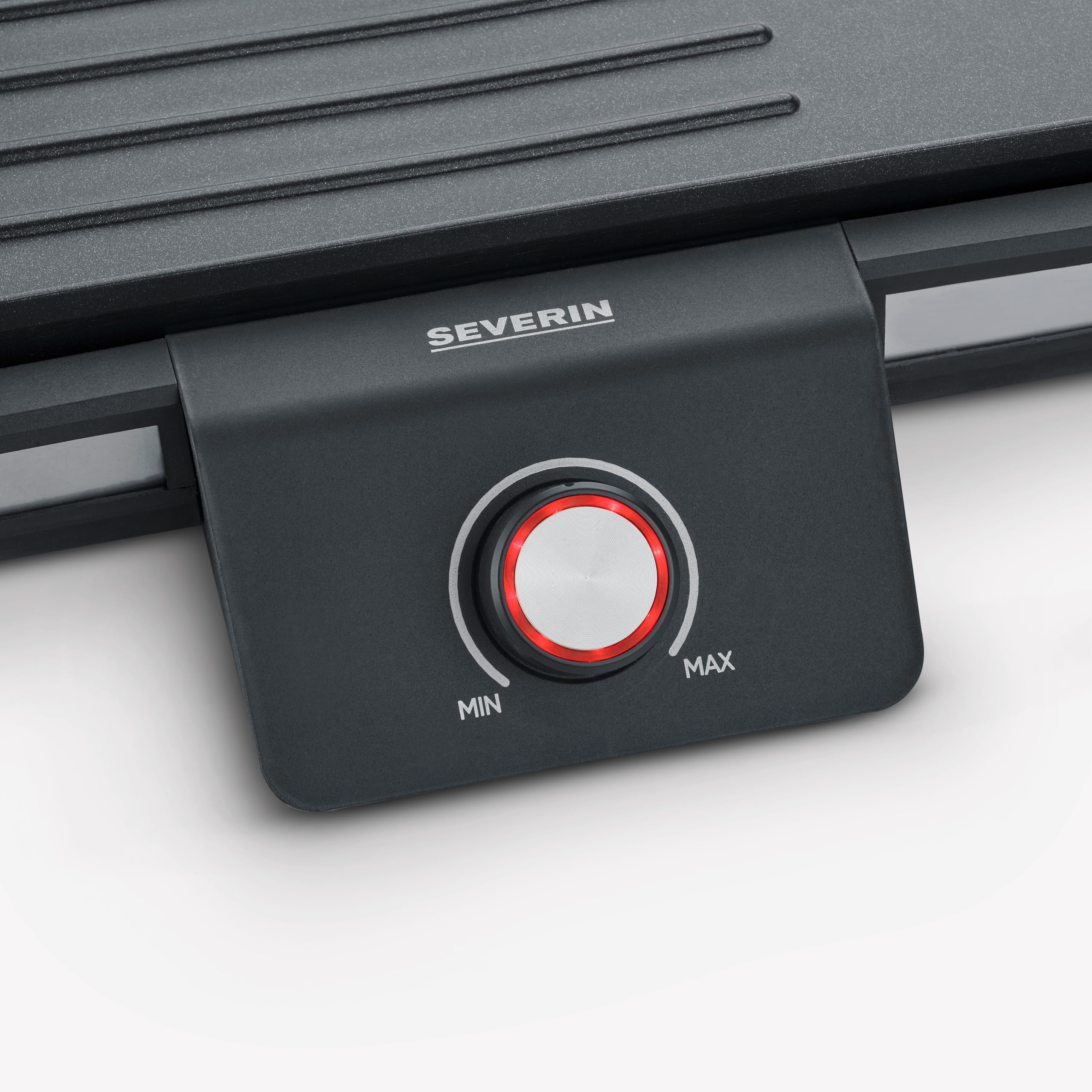 SEVERIN Parrilla Eléctrica, plancha grill de mesa, 2.300 W hasta 230°C, con revestimiento cerámico y pantalla LED, para carne, pescado, marisco y verdura, acero inoxidable y negro mate, PG 8564