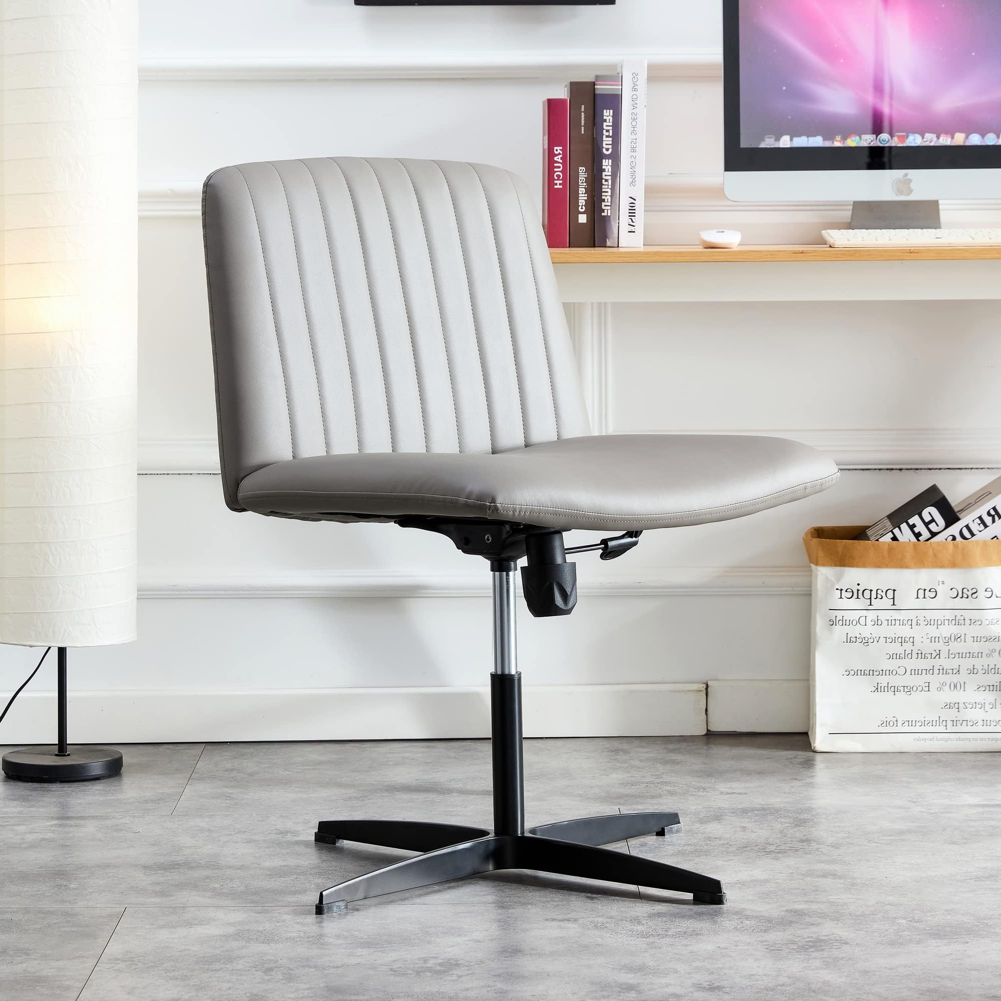 Armless Office Chair no Wheels, PU Leather Home Desk Chair