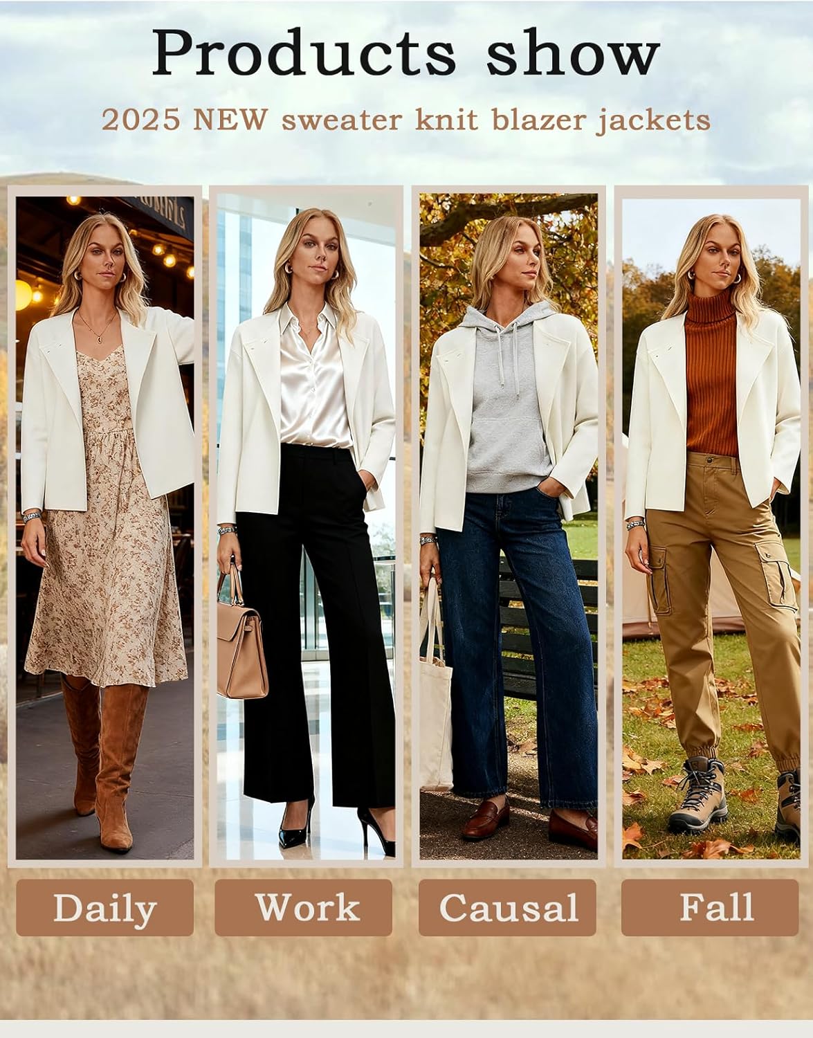 GRACE KARIN Womens Cropped Knit Sweater Blazer, Oversized Open Front Jackets 2026 Spring, Laple Cardigans Dressy Casual - Image 6