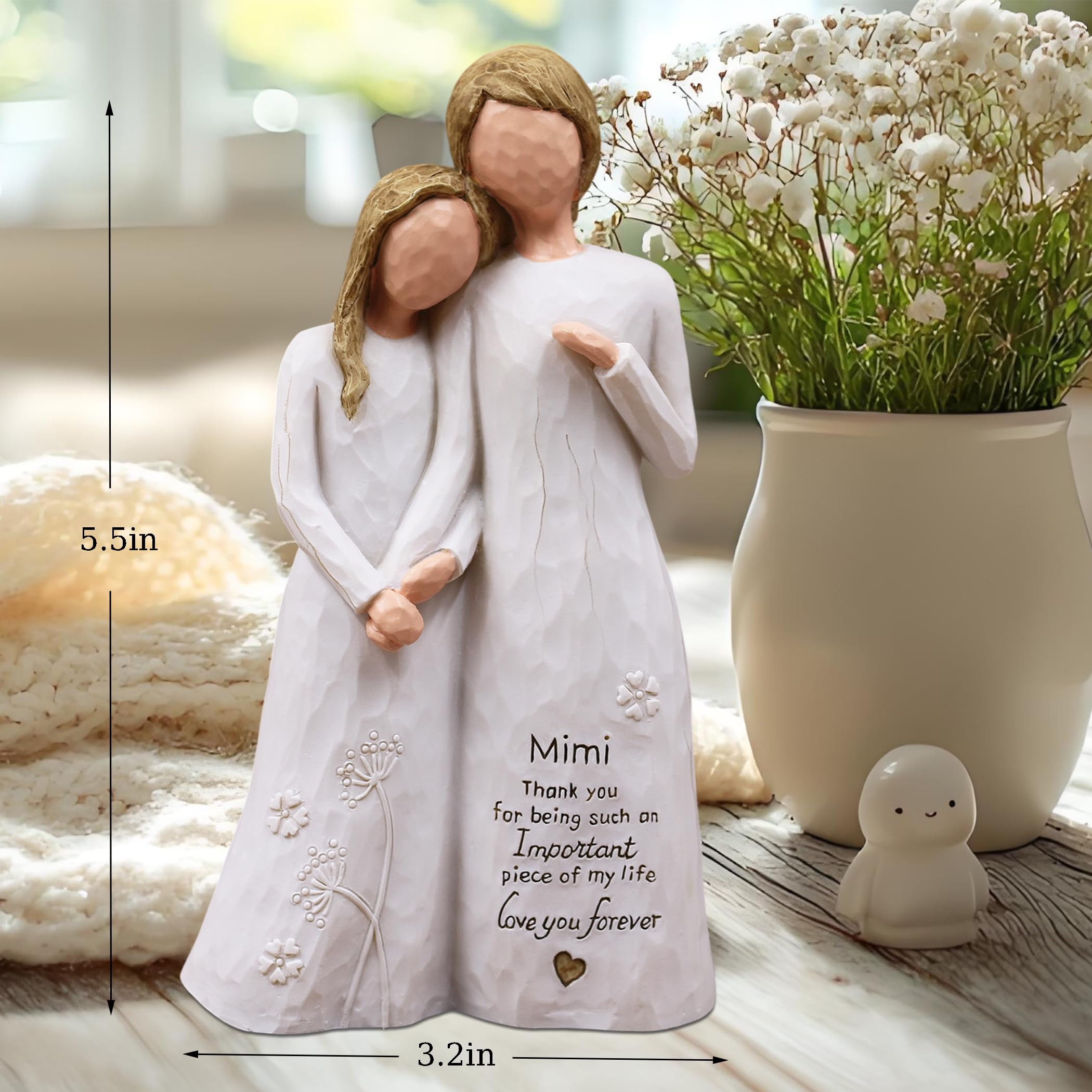 Mimi Gifts for Grandma, Gifts for Mimi, Grandma Gift for Birthday Christmas Mothers Day, Grandmother Granddaughter Embrace Hand-Painted Resin Figure