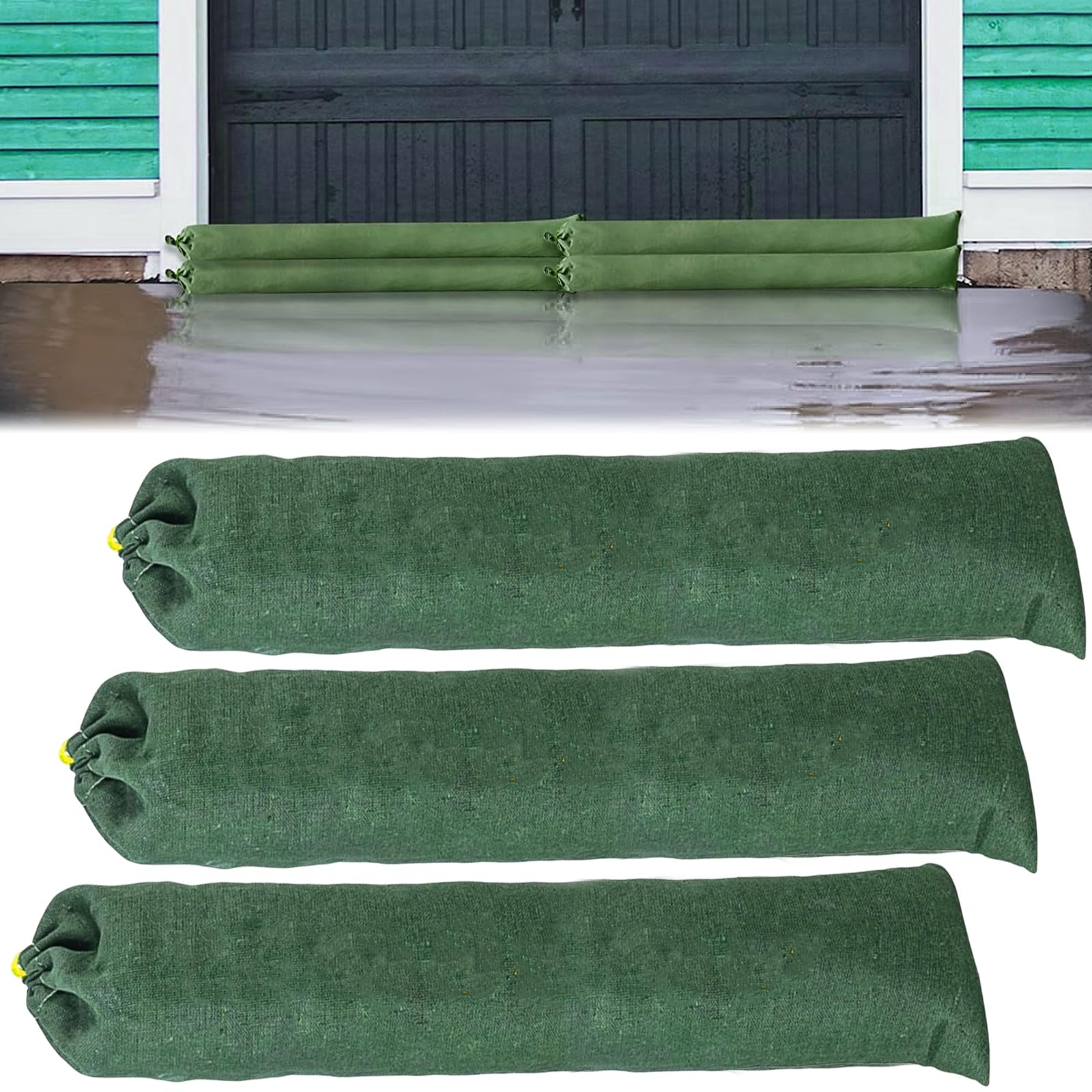 Sacos de Arena para Inundaciones, 3 Bolsas de Arena de Barrera de Agua para Inundaciones, Sacos de Arena Largos de Lonacon Banda Elástica de Encuadernación