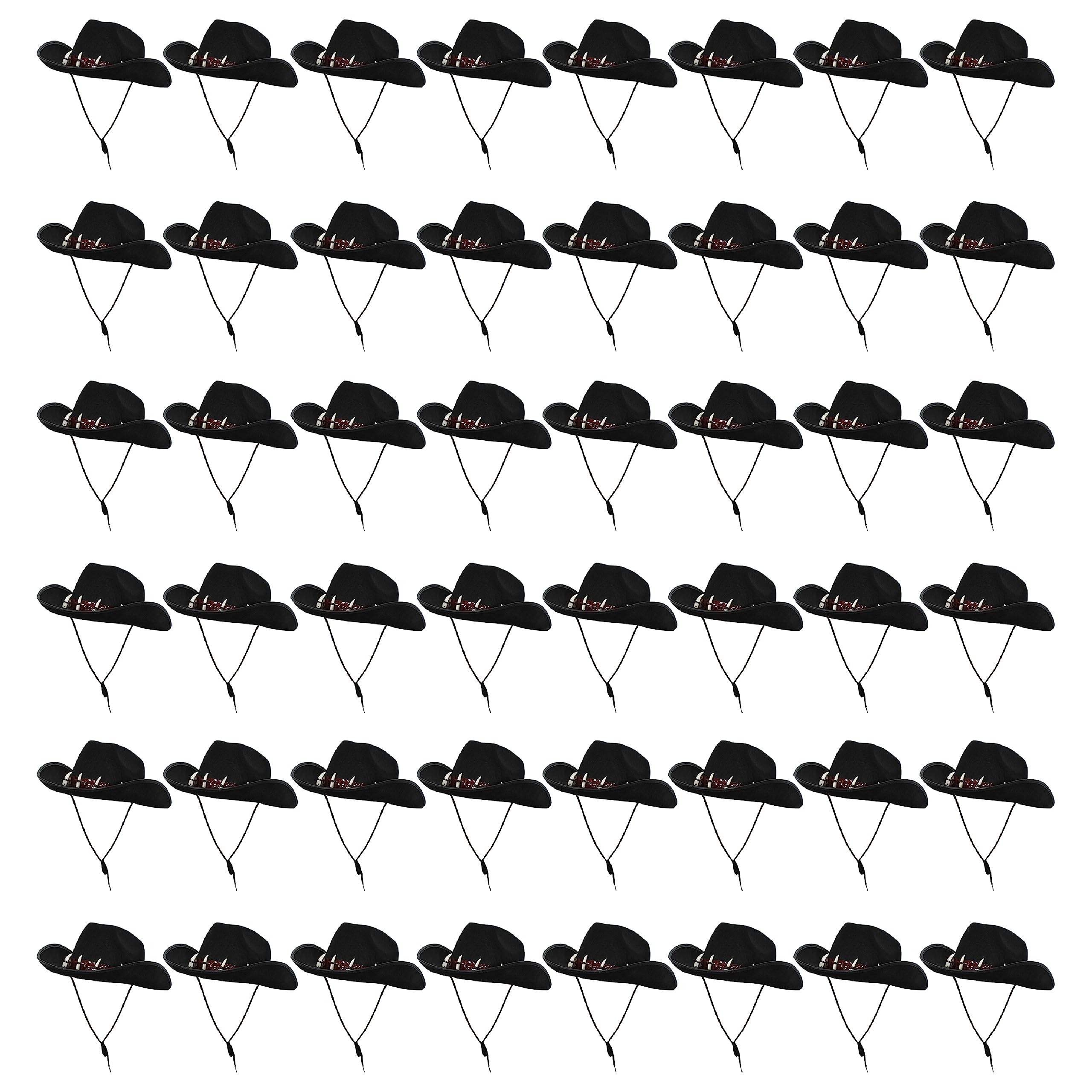 Australian Bush Tucker Hat - Pack of 48 - Black Outback Hat with Fake Teeth - Adults Australia Day Crocodile Hunter Fancy Dress Costume Accessory