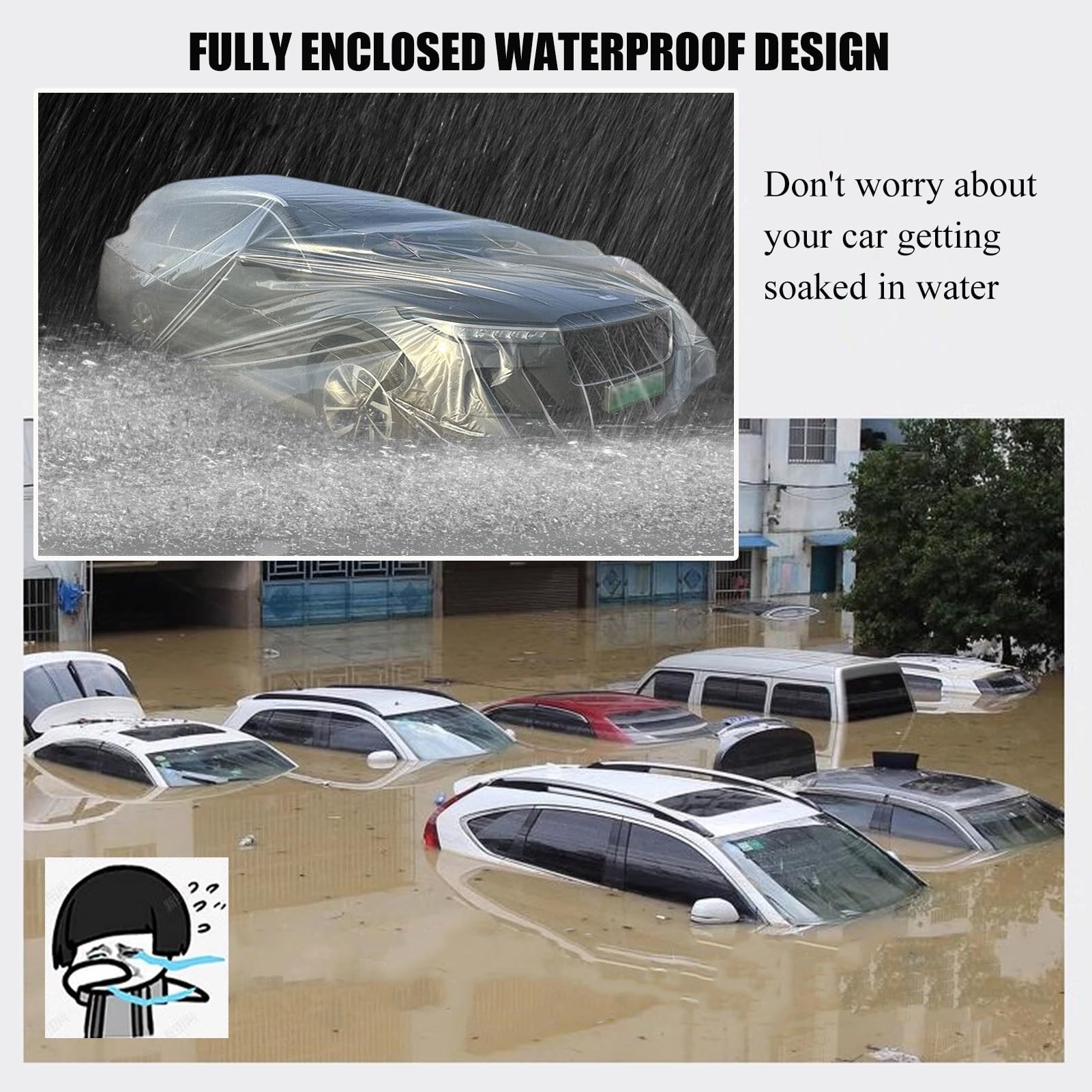 Pokrowiec samochodowy, wodoodporny, zewnętrzny schron pojazdu, bardzo duży materiał PE 4 x 7 m, odporny na wszystkie warunki atmosferyczne, ochrona przeciwpowodziowa do samochodów