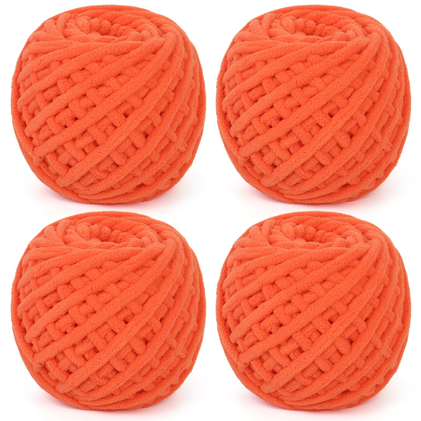 Reessy Chunky Yarn, 400g(4×100g) Chunky Wool for Knitting, Soft Fluffy Velvet Thick Yarn Set, Plush Yarns for Crochet Blankets Sweaters Shoes Hats Scarves and Amigurumi（Orange