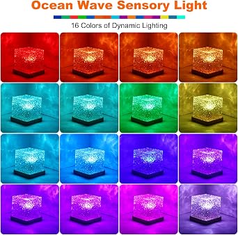 Galaxy Projector Night Light for Bedroom, Touch Lamps Bedside Star Projector for Kids, Ice Cube Ocean Wave Sensory Lights 16 Color Adjustable Brightness Crystal Lamp (Ice Cube) [Energy Class A]