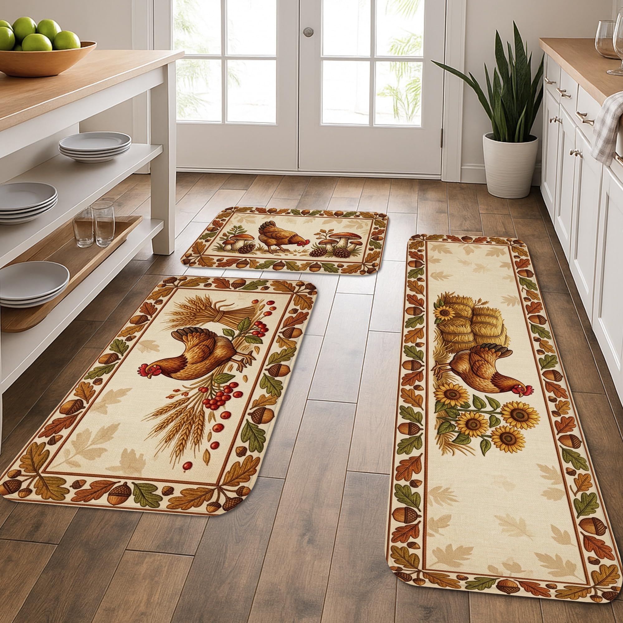 Tapis de cuisine au motif coq et blé d'automne pour créer une ambiance chaleureuse