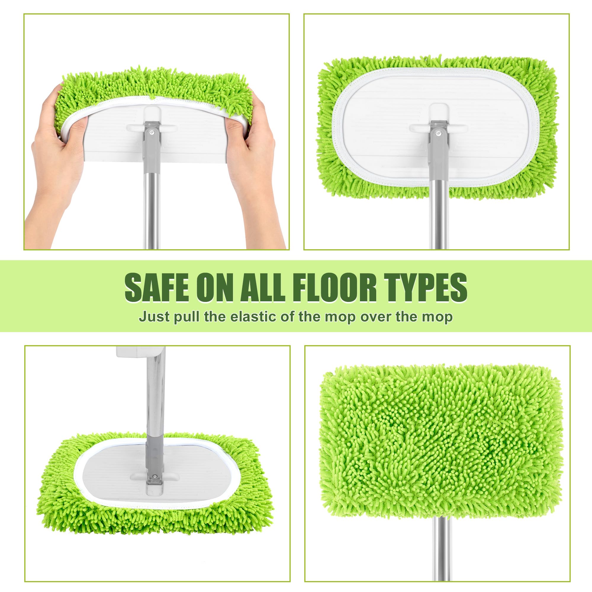 AiQInu 2 sztuki wielokrotnego użytku łapacz kurzu do Swiffer Sweeper, ściereczki do mopa, ściereczki do mopa wielokrotnego użytku - zielony