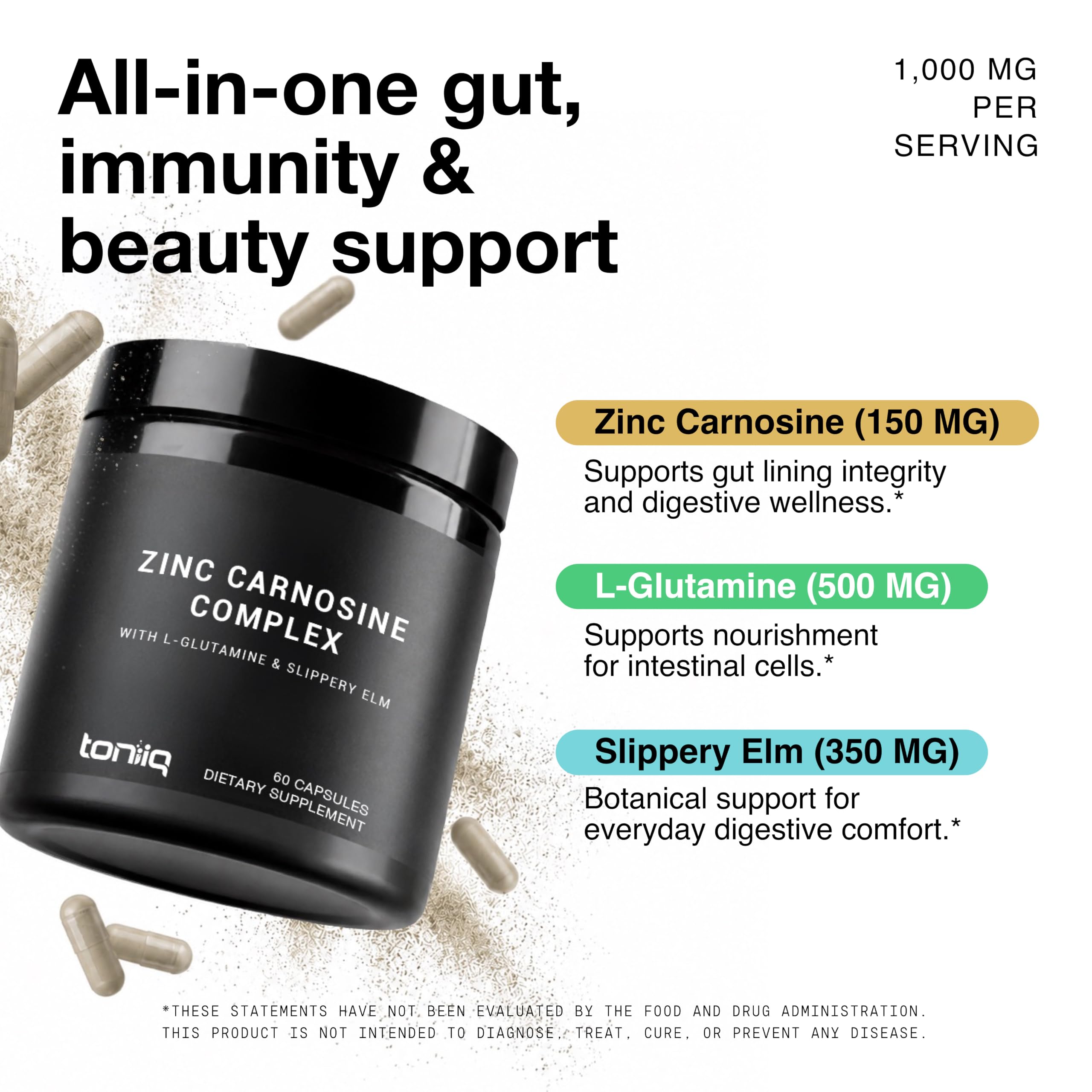 Toniiq 1000mg Triple Blend Zinc Carnosine Supplement — Amazon image 4
