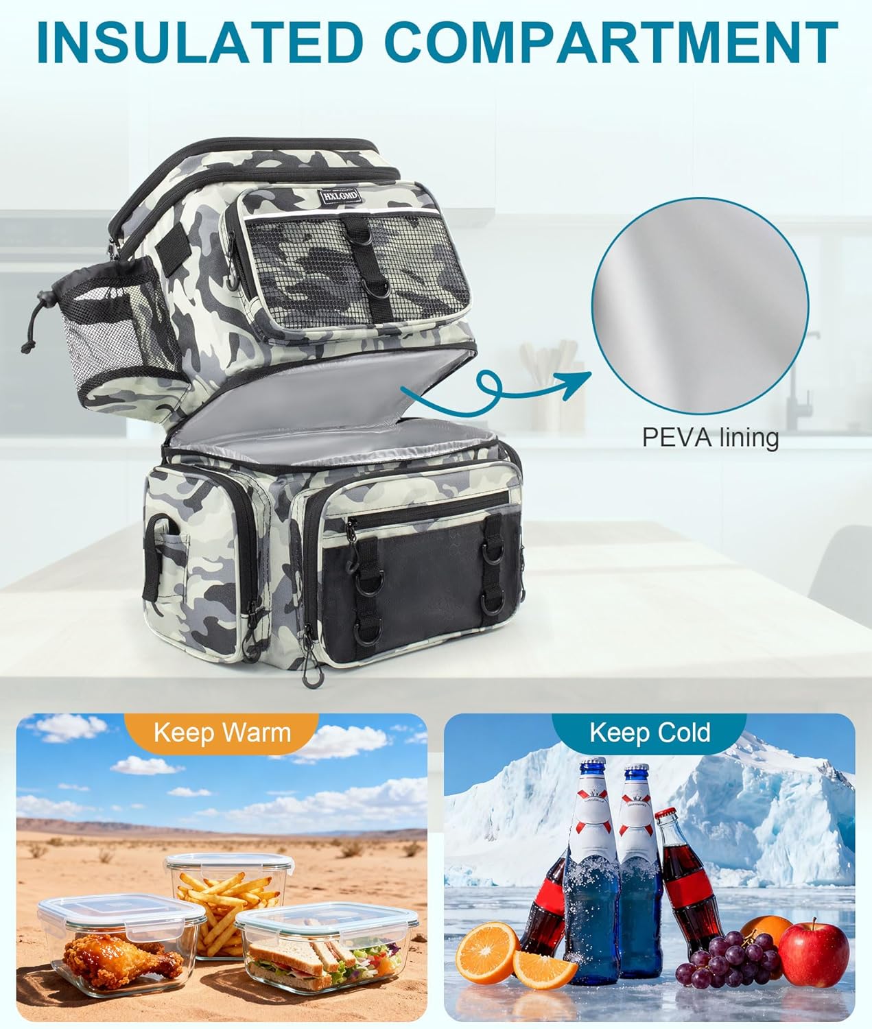 HXLGMD Fishing Backpack with Rod Holders, Double Layer Large Water-resistant Tackle Bag Store Gear with Cooler, Grey