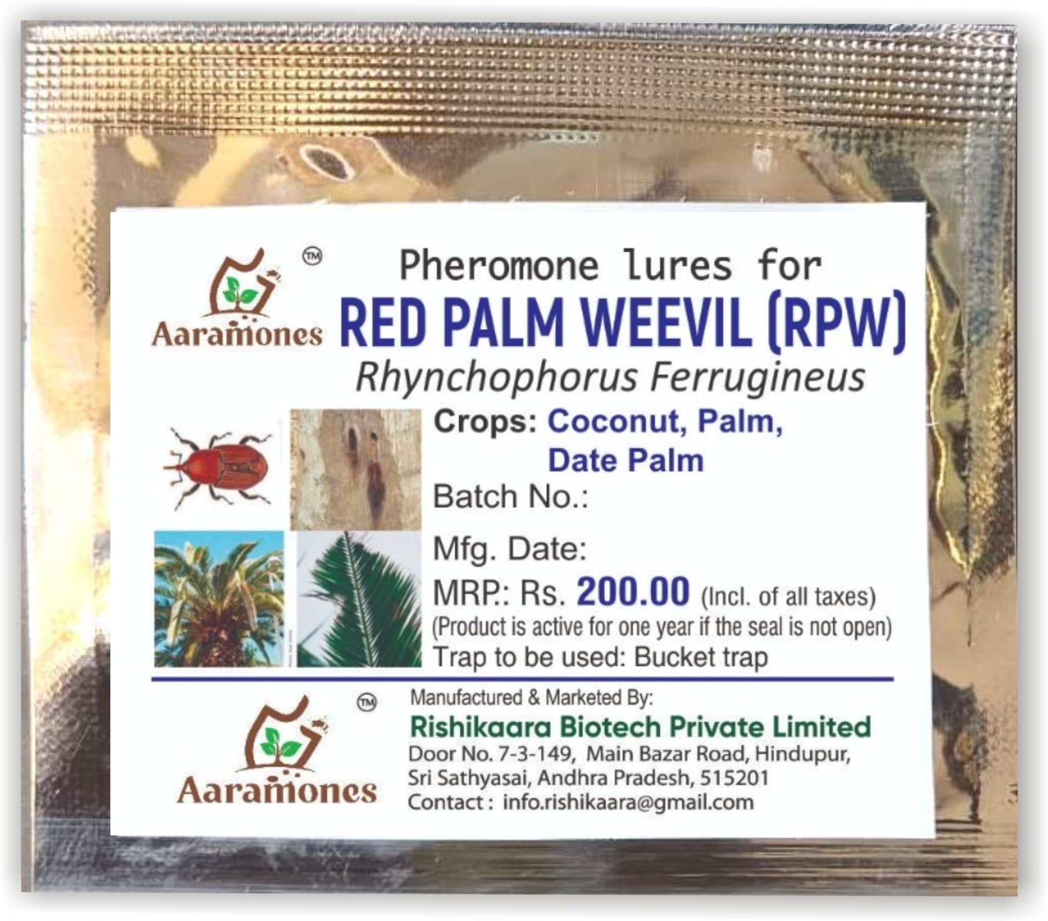 RED PALM WEEVIL LURES(Pack of 5 Lures only) Pheromone Lure for Red Palm Weevil (Rhynchophorus ferrugineus)
