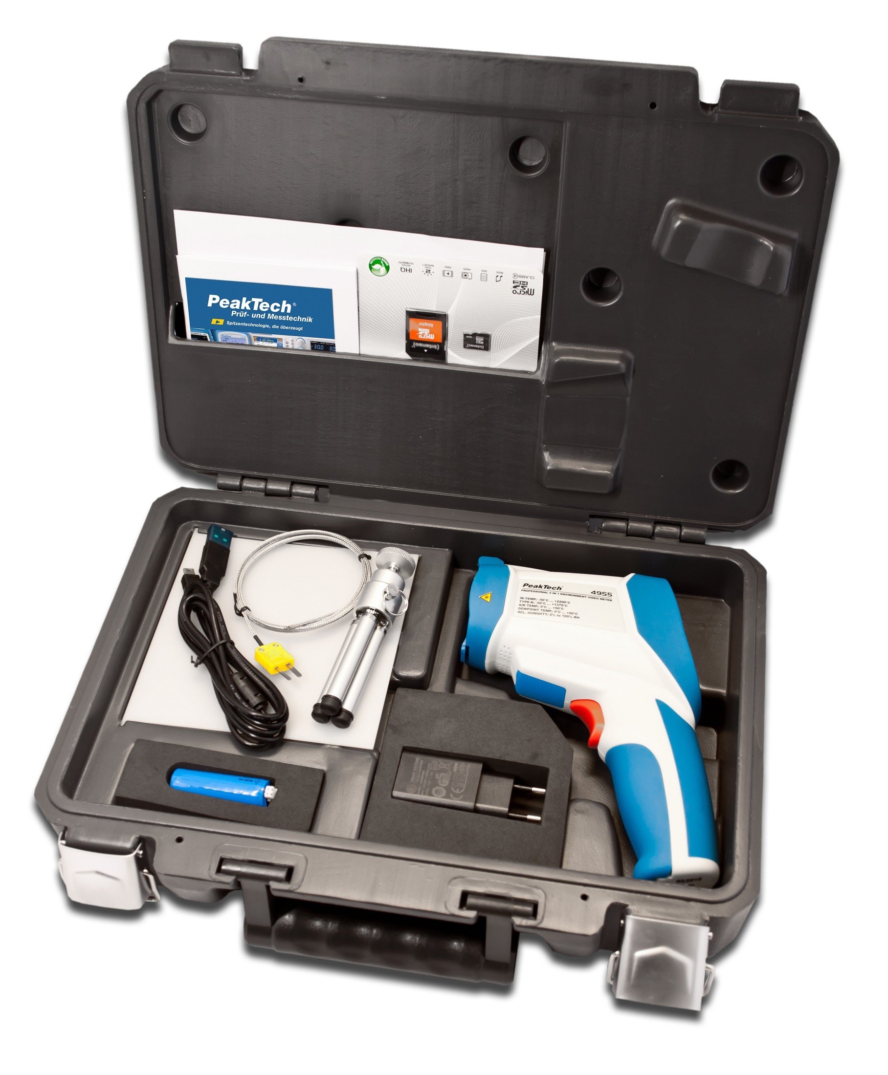 PeakTech P 4955 IR Thermometer Datenlogger bis 2200 °C, Infrarot Thermo-Hygrometer mit Dual Laser, Fotofunktion und Videoaufzeichnung