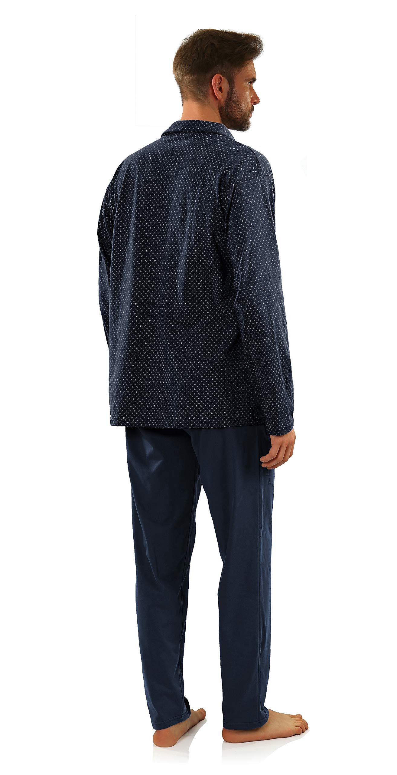 Sesto Senso Pijama Hombre Botones Algodon Abotonado Clasico Invierno 2 Piezas Set Ropa De Dormir Conjunto Set Camisa Manga Larga Pantalones Largos