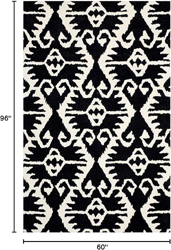 Miniatura 2 de SAFAVIEH Wyndham Collection - Alfombra de área de 5 x 8 pies, negro y marfil, lana moderna hecha a mano, ideal para zonas de alto tráfico en sala de