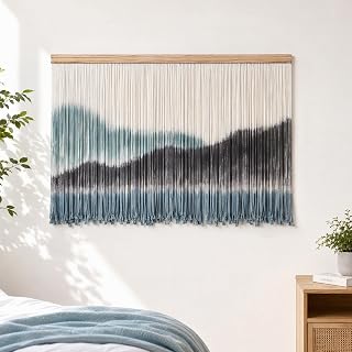 AKSWSHO Large Dip-Dye Macrame Wall Hanging Tapestry 59"x38" (Green Brown)