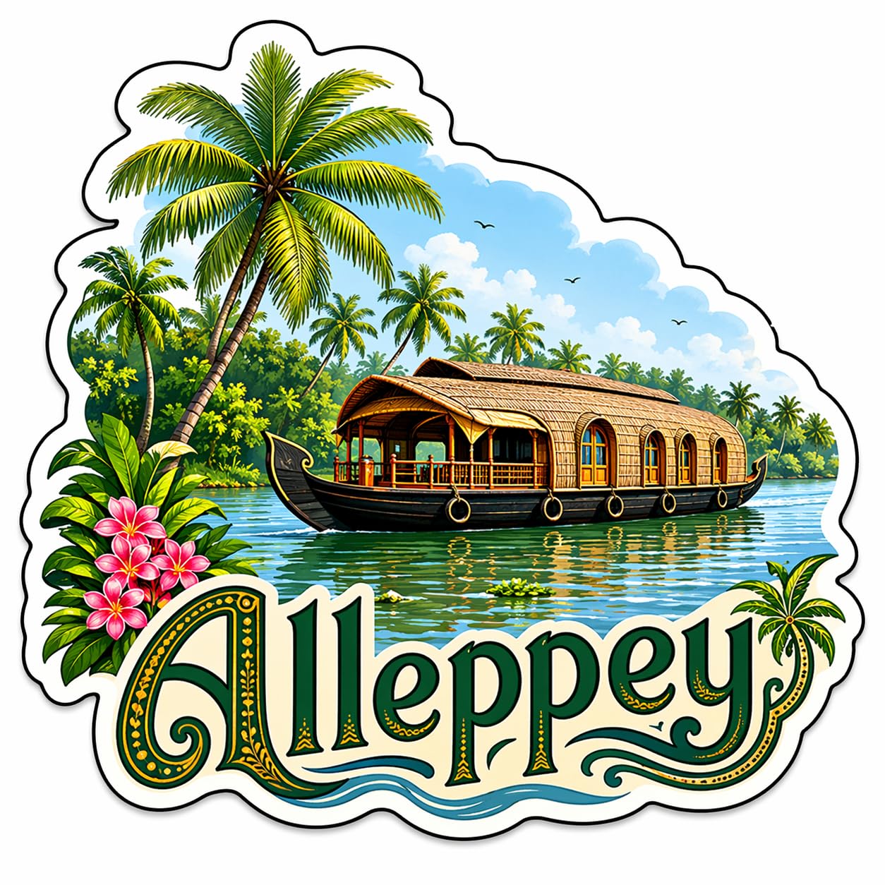 Alleppey Theme Wooden Fridge Magnet Souvenir | 3x3 in Kitchen Home Decor Gift-image-47