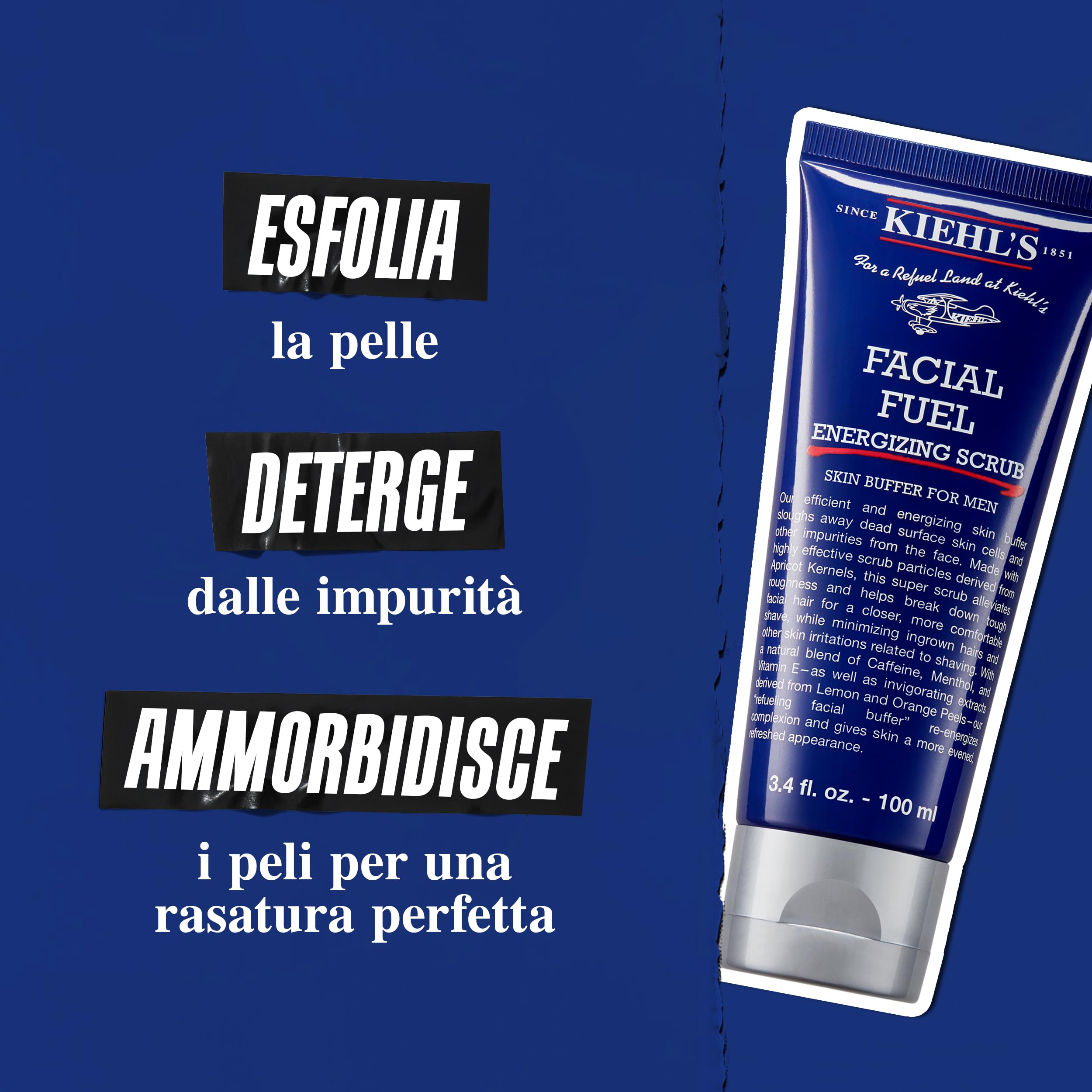 KIEHL'S Facial Fuel Energizing Scrub, Scrub Viso Energizzante e Tonificante Formulato per l'Uomo, Elimina Sebo e Impurità, Con Caffeina, Mentolo, Vitamina E e Agrumi, 100 ml