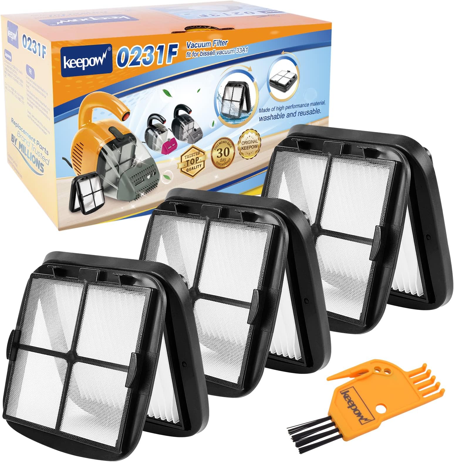 KEEPOW Pet Hair Eraser Filter Replacement 97D5 3 Pack, Compatible with Bissell Pet