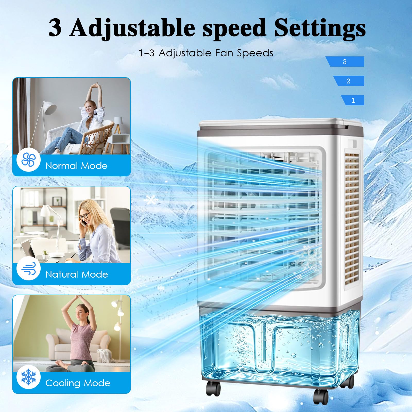 Raffrescatore Evaporativo 30L, Ventilatore ad Acqua con Telecomando e Siberini, Flusso d'Aria Potente, Grande Serbatoio, Climatizzatore Evaporativo Portatile per Grandi Ambienti, Salotto e Garage