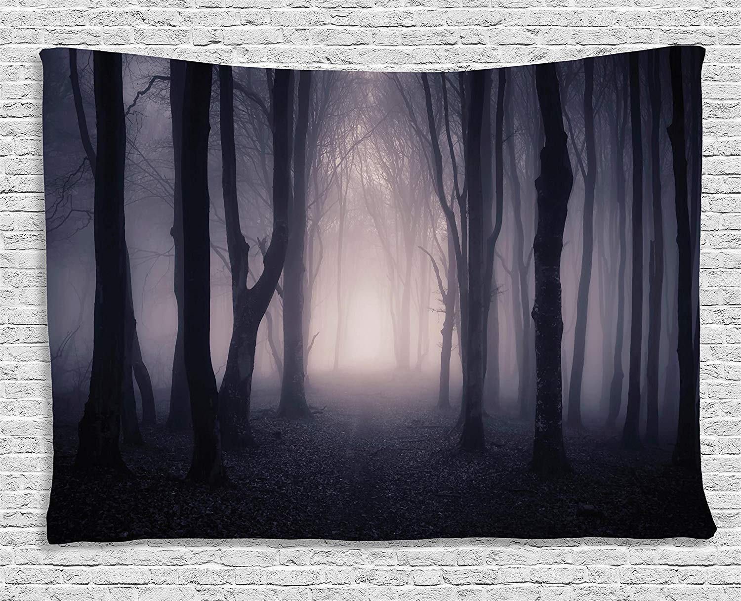 Ambesonne Forest Tapestry, Path in Dark Deep in Forest with Fog Halloween Creepy Twisted Branches Picture, Wide Wall Hanging for Bedroom Living Room Dorm, 60