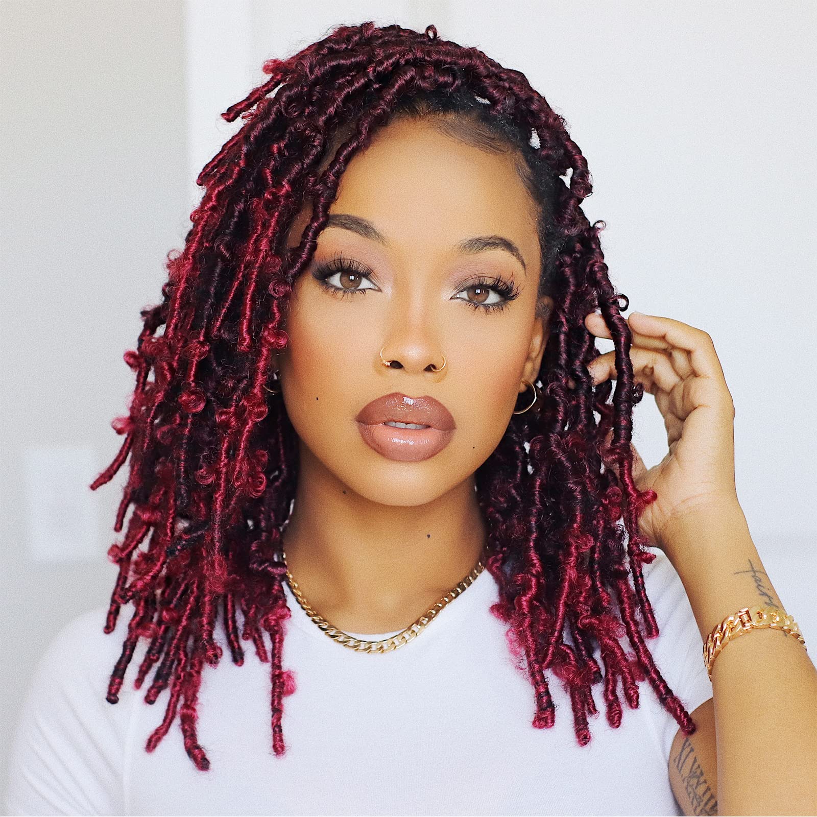 Amazon.com : Toyotress Butterfly Locs Crochet Hair - 10 inch 7Pcs Ombre  Burgundy Pre-twisted Distressed Crochet Braids, Short Bob Faux Locs  Pre-looped Synthetic Braiding Hair Extensions (10 Inch, T118-7P) : Beauty &