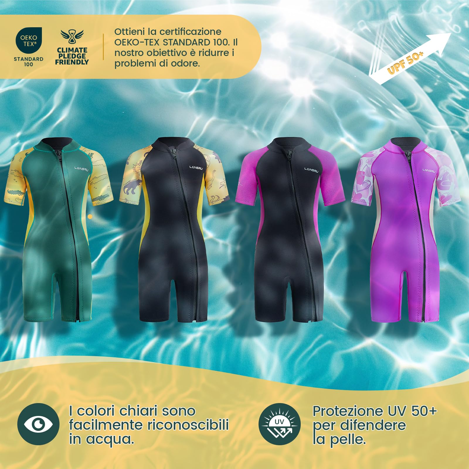 Muta in neoprene per bambini – 2,0 mm corta in neoprene per ragazzi, con chiusura lampo pionieristica, protezione UV, termica, per surf, nuoto e immersioni