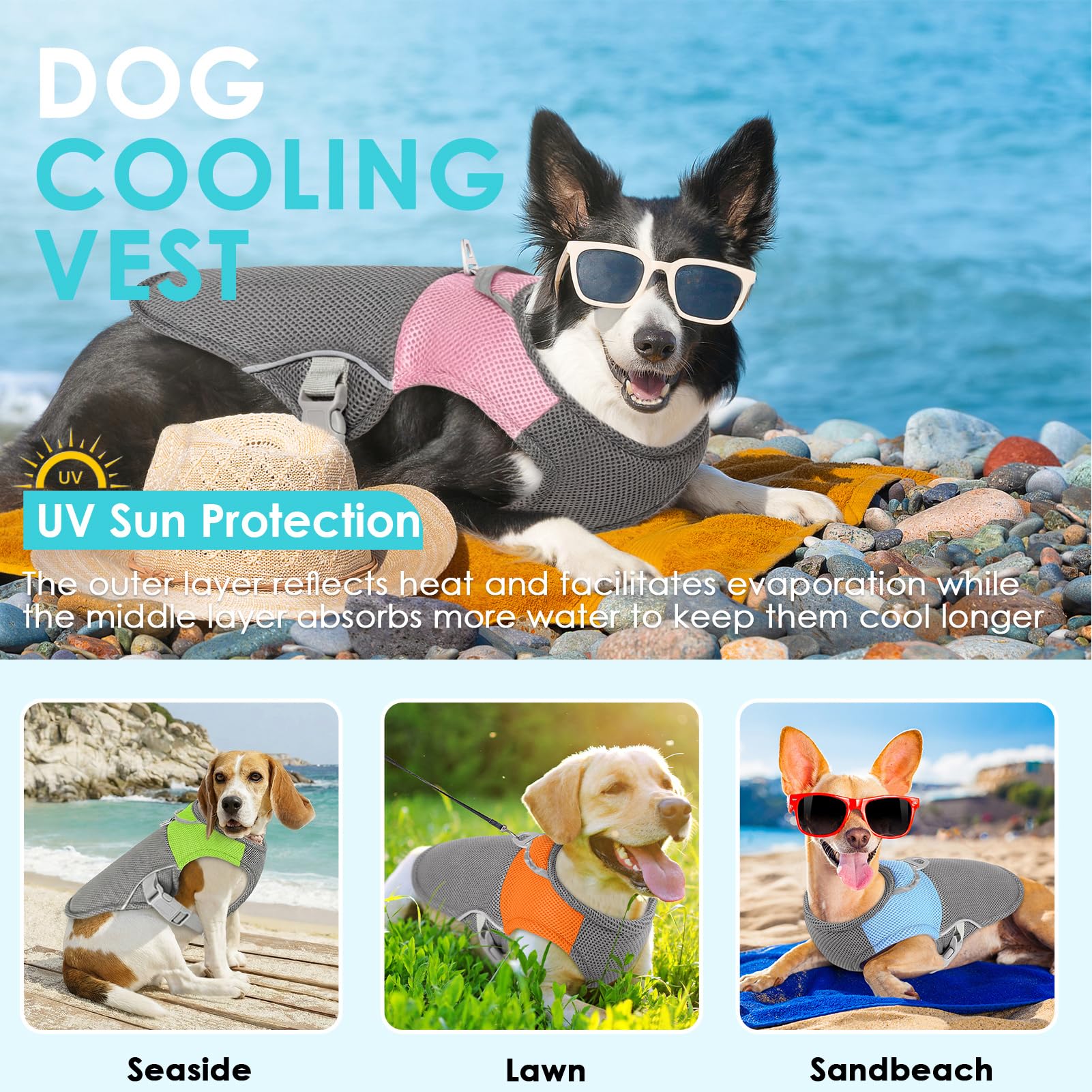 AOFITEE Chaleco de refrigeración para perros, chaleco de refrigeración transpirable para perros con anillo en D de arnés, camisa de protección UV para perros, chaqueta enfriadora ligera para perros