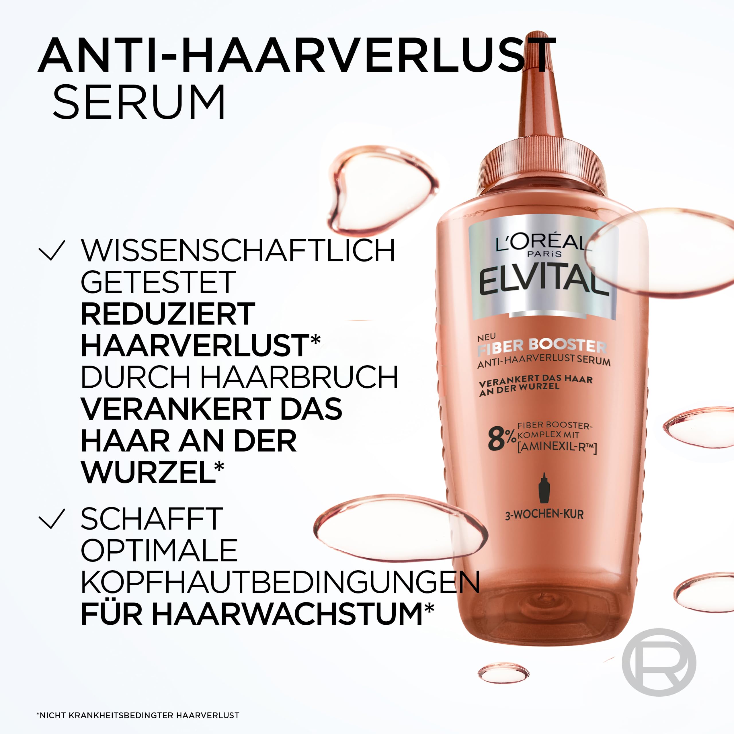 L'Oréal Paris Fiber Booster Anti-Haarverlust Routine langes Haar, Shampoo, Spülung & Serum für volleres Haar, Gegen Haarausfall, Weniger Haarbruch, Elvital, Shampoo + Serum + Spülung