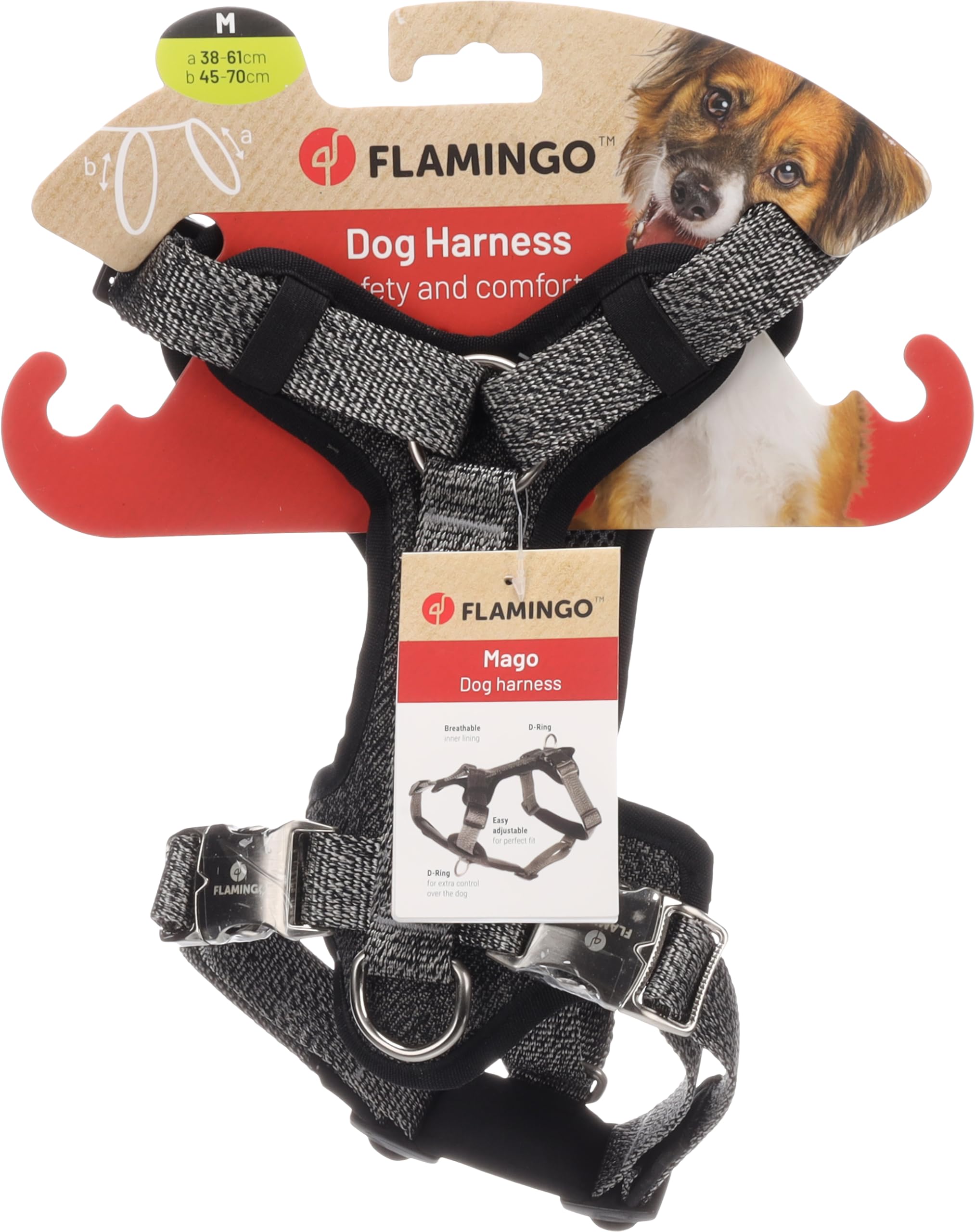 Flamingo Perro Arnés Mago Gris Oscuro M 38-61cm 45-70cm 25mm