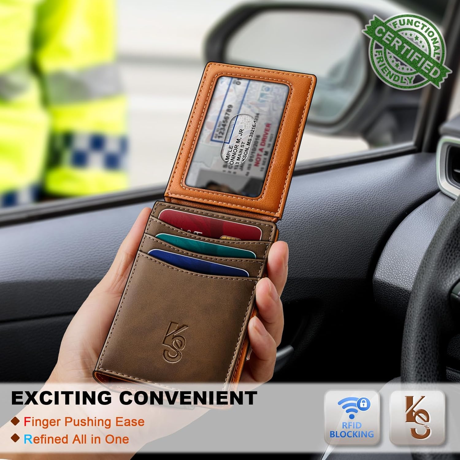 KEMISANT Men Wallet, Slim Leather Wallet Money Clip Magnetic Closure ID Windows 14Cards RFID Blocking